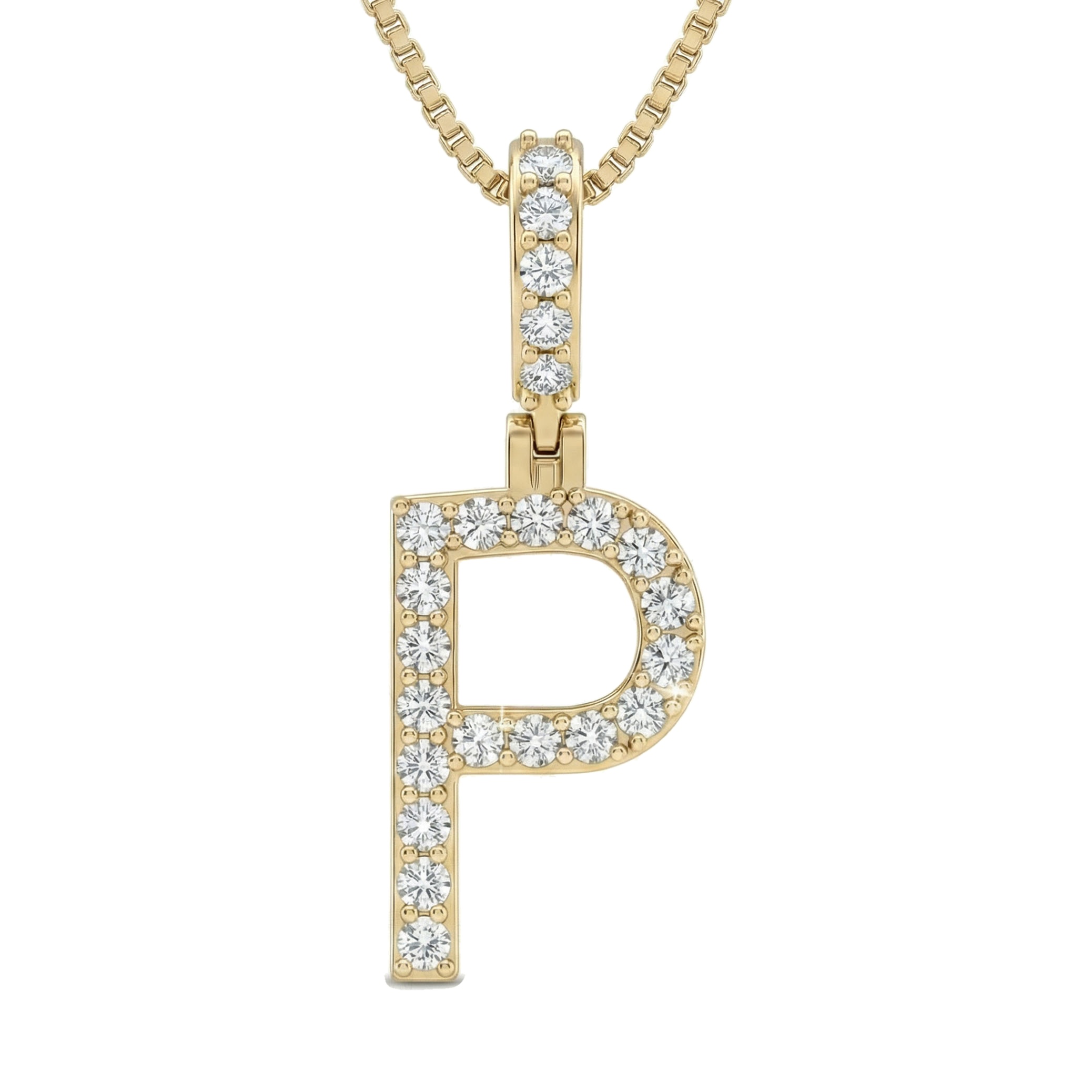 0.40 Ct EF VS Lab Grown Diamond P Classic Single Row Initial Pendant in 14k Yellow Gold