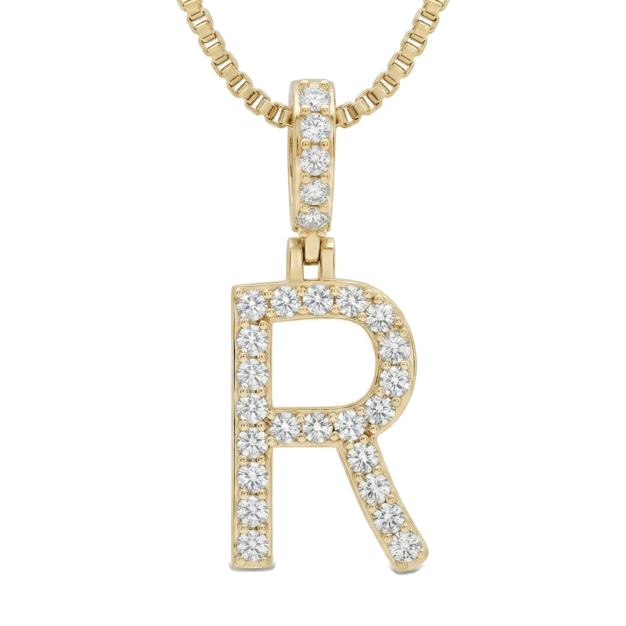 0.45 Ct EF VS Lab Grown Diamond R Classic Single Row Initial Pendant in 10k Yellow Gold