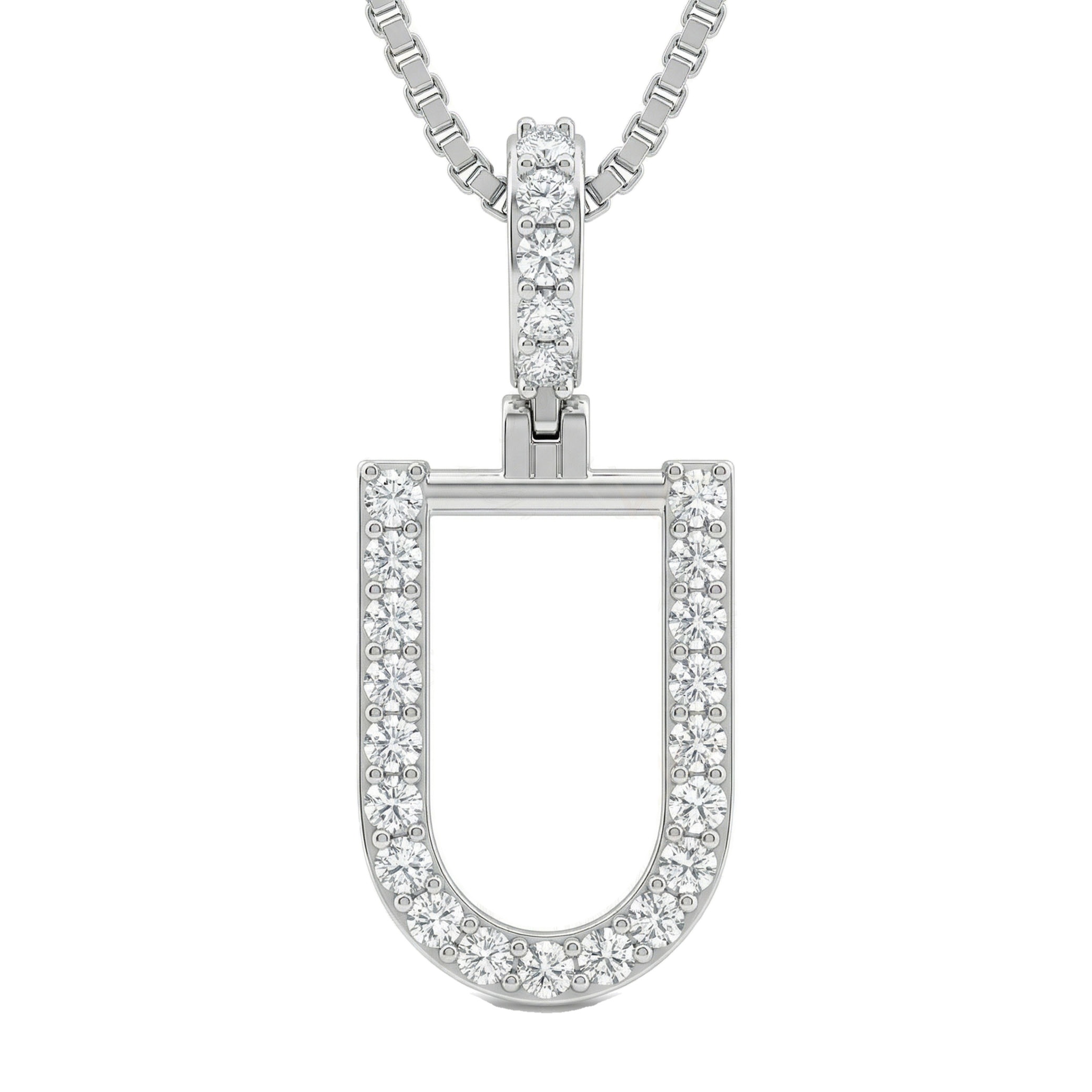 0.40 Ct EF VS Lab Grown Diamond U Classic Single Row Initial Pendant in 14k White Gold