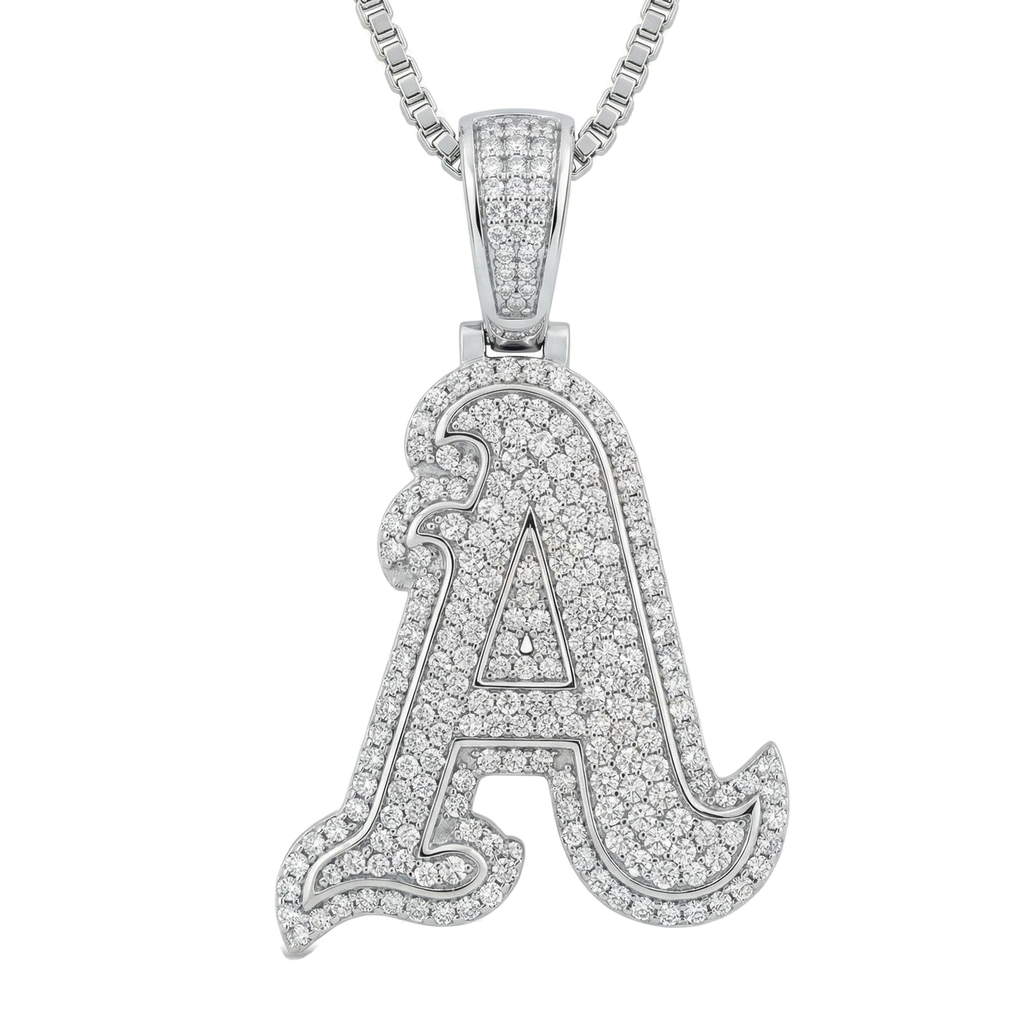 2.05 Ct EF VS Lab Grown Diamond A Old English Initial Pendant in 14k White Gold