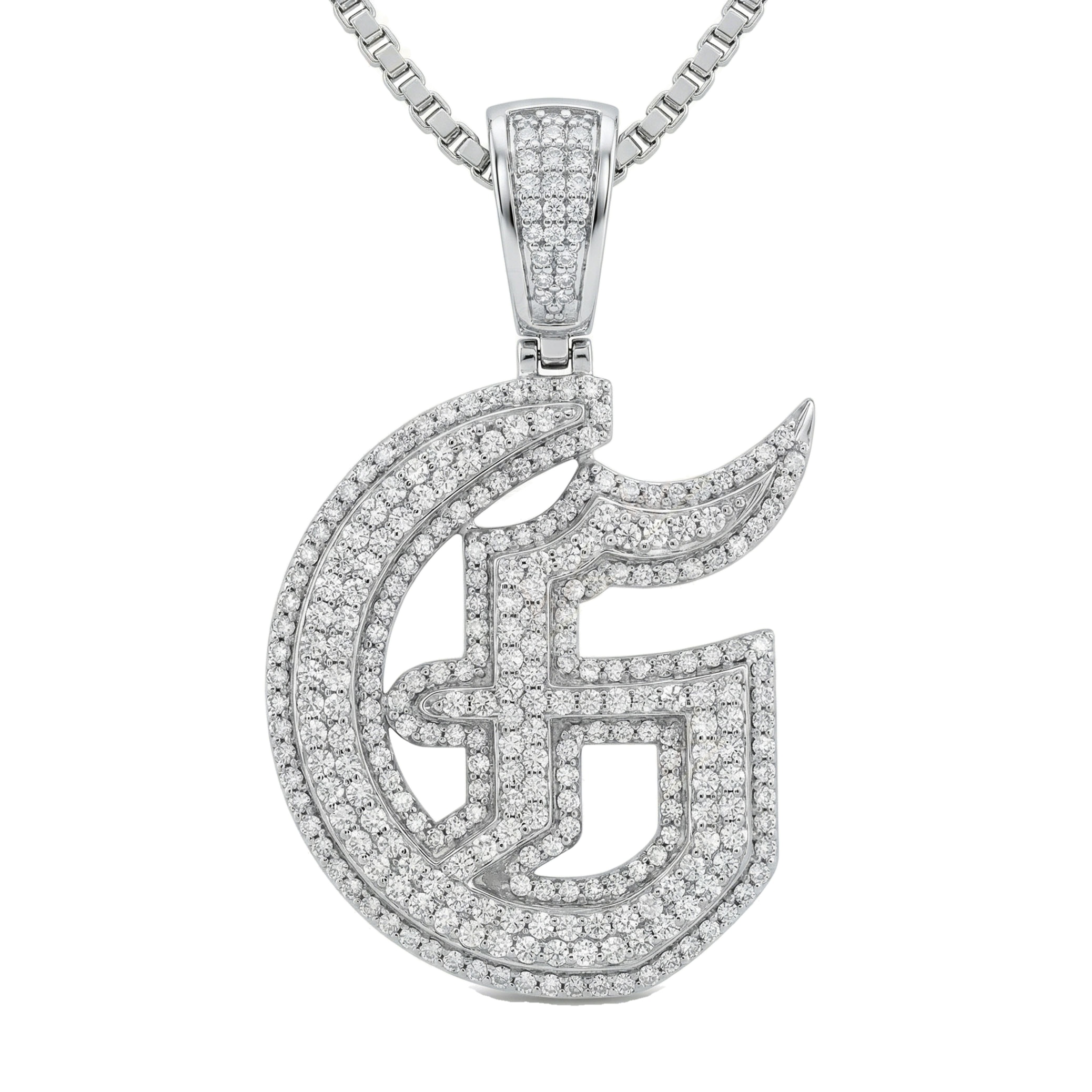 1.95 Ct EF VS Lab Grown Diamond G Old English Initial Pendant in 14k White Gold