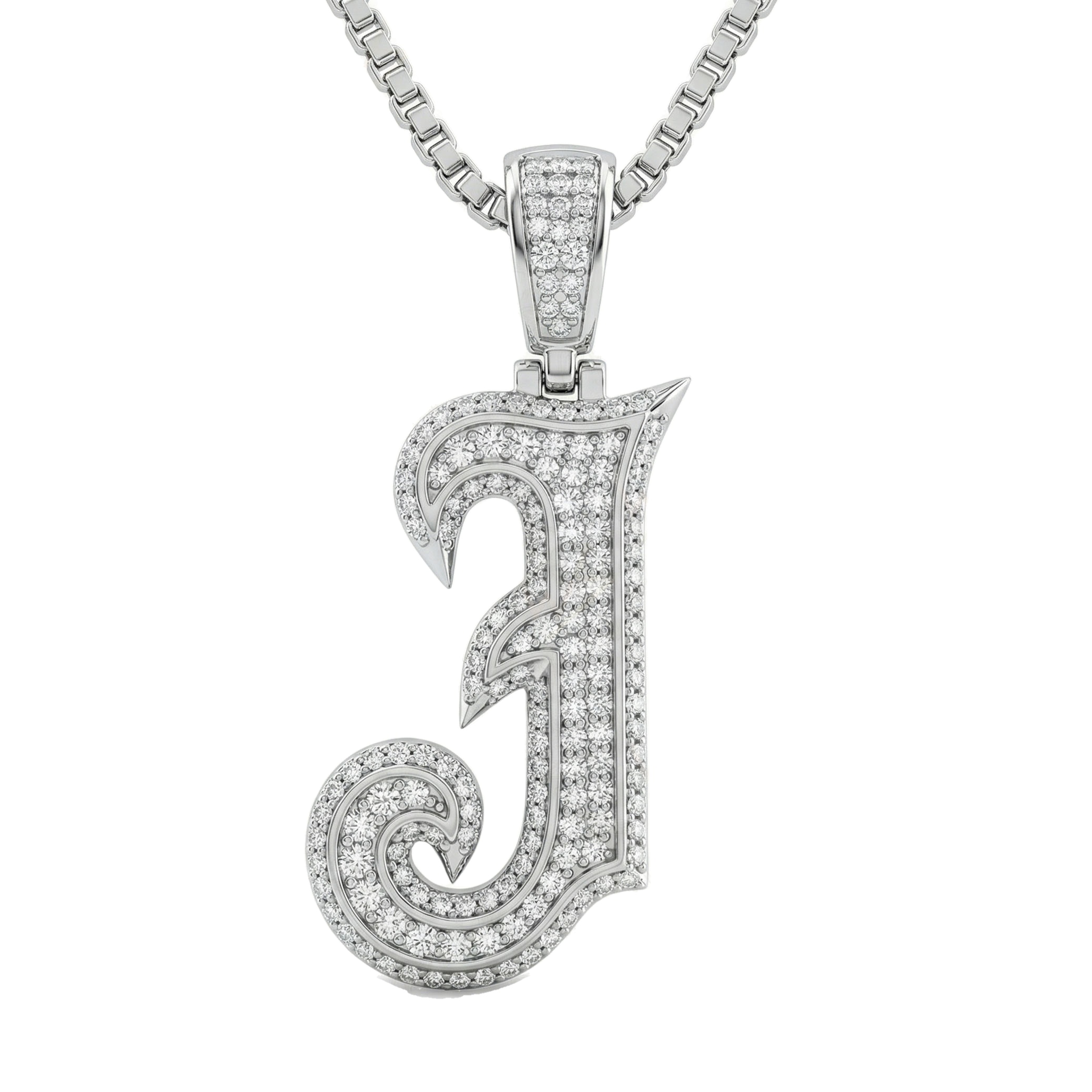 1.70 Ct EF VS Lab Grown Diamond J Old English Initial Pendant in 14k White Gold