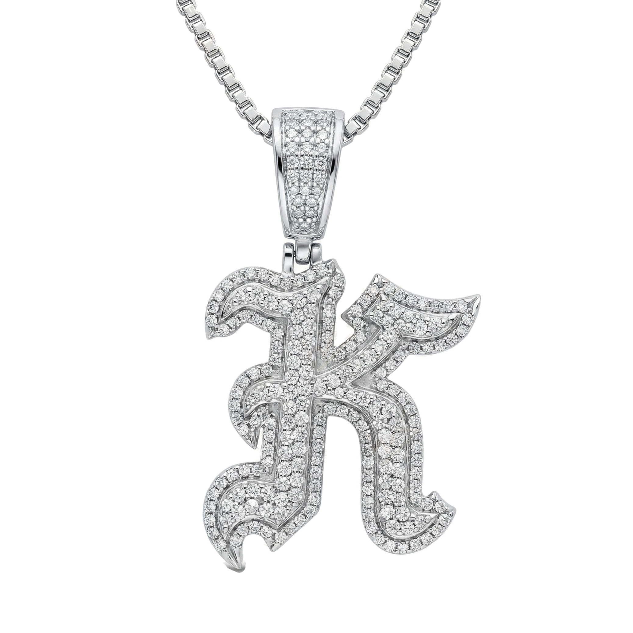 1.40 Ct EF VS Lab Grown Diamond K Old English Initial Pendant in 14k White Gold
