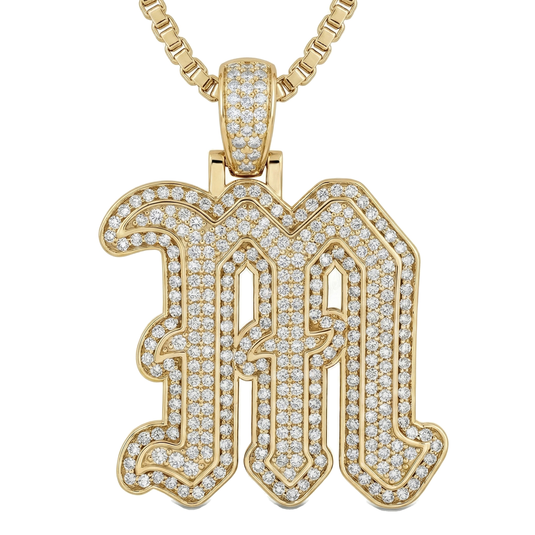 1.60 Ct EF VS Lab Grown Diamond M Old English Initial Pendant in 14k Yellow Gold
