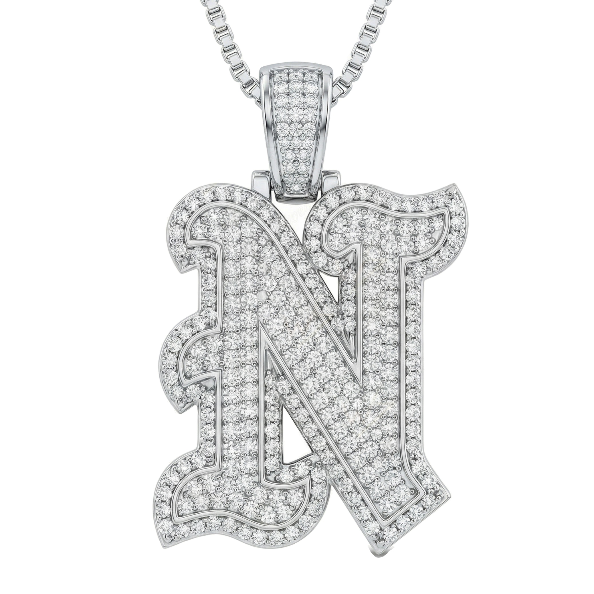 2.50 Ct EF VS Lab Grown Diamond N Old English Initial Pendant in 14k White Gold