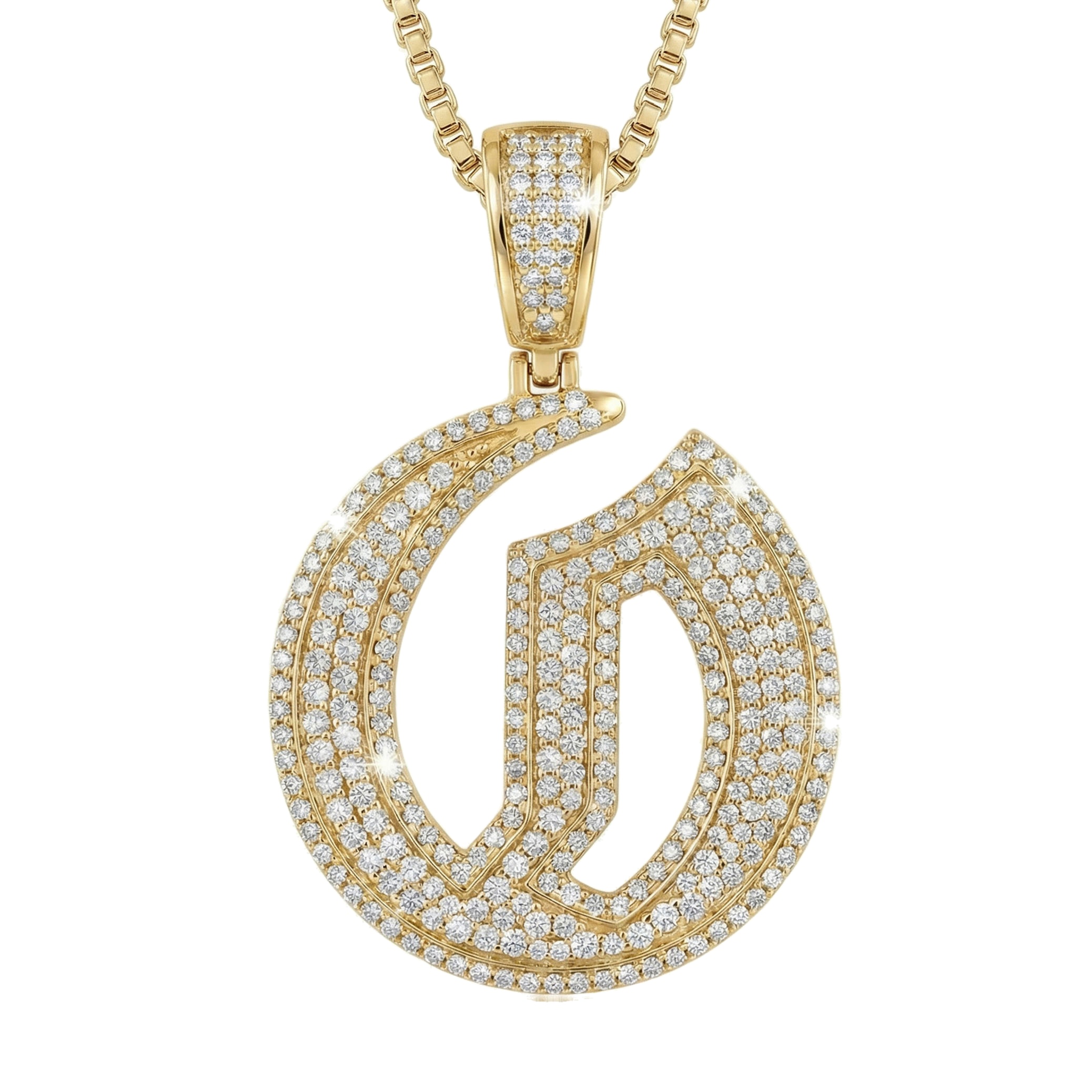1.80 Ct EF VS Lab Grown Diamond O Old English Initial Pendant in 10k Yellow Gold