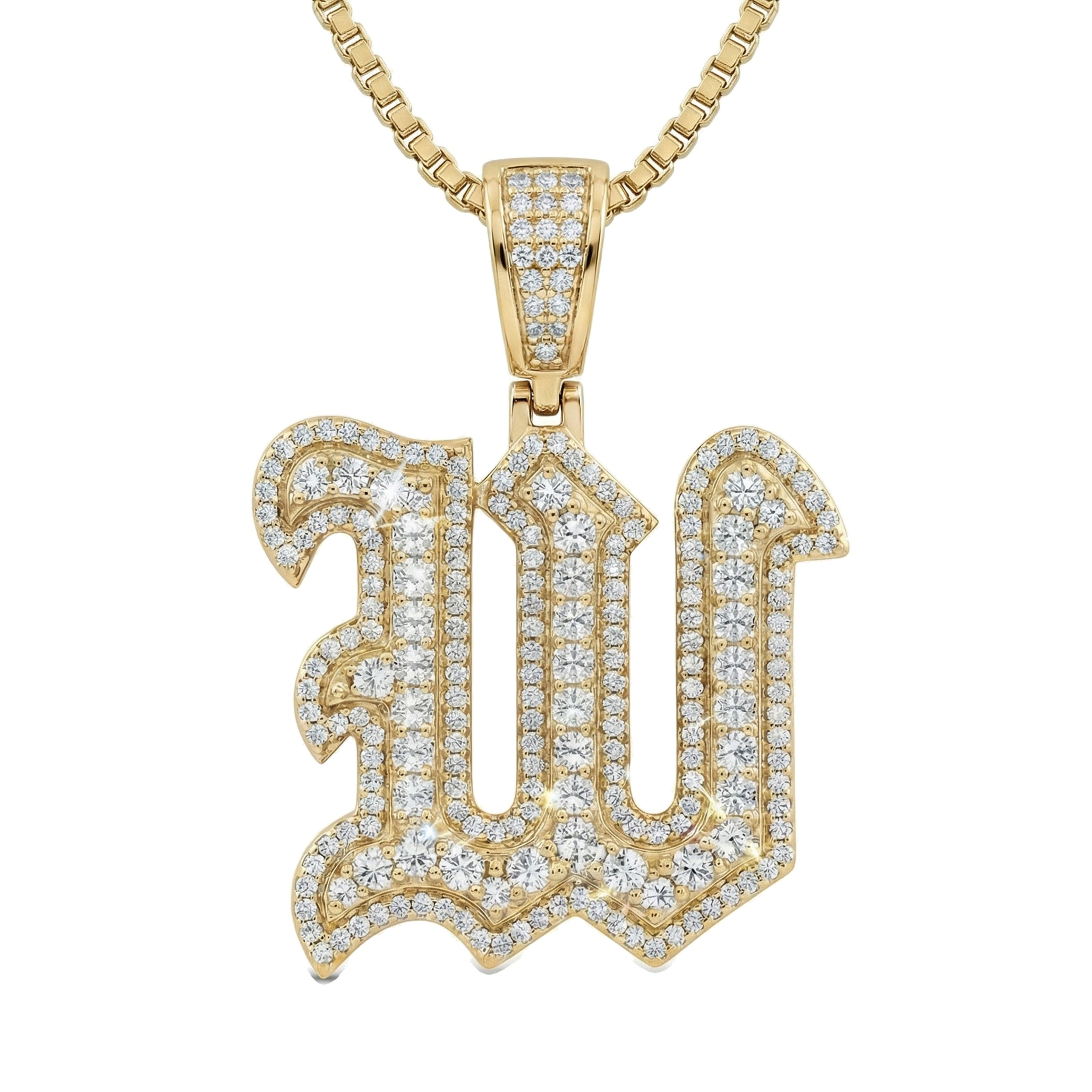 1.55 Ct EF VS Lab Grown Diamond W Old English Initial Pendant in 10k Yellow Gold