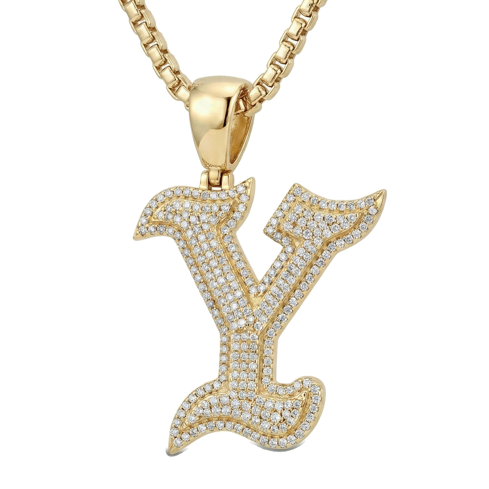 1.35 Ct EF VS Lab Grown Diamond Y Old English Initial Pendant in 10k Yellow Gold