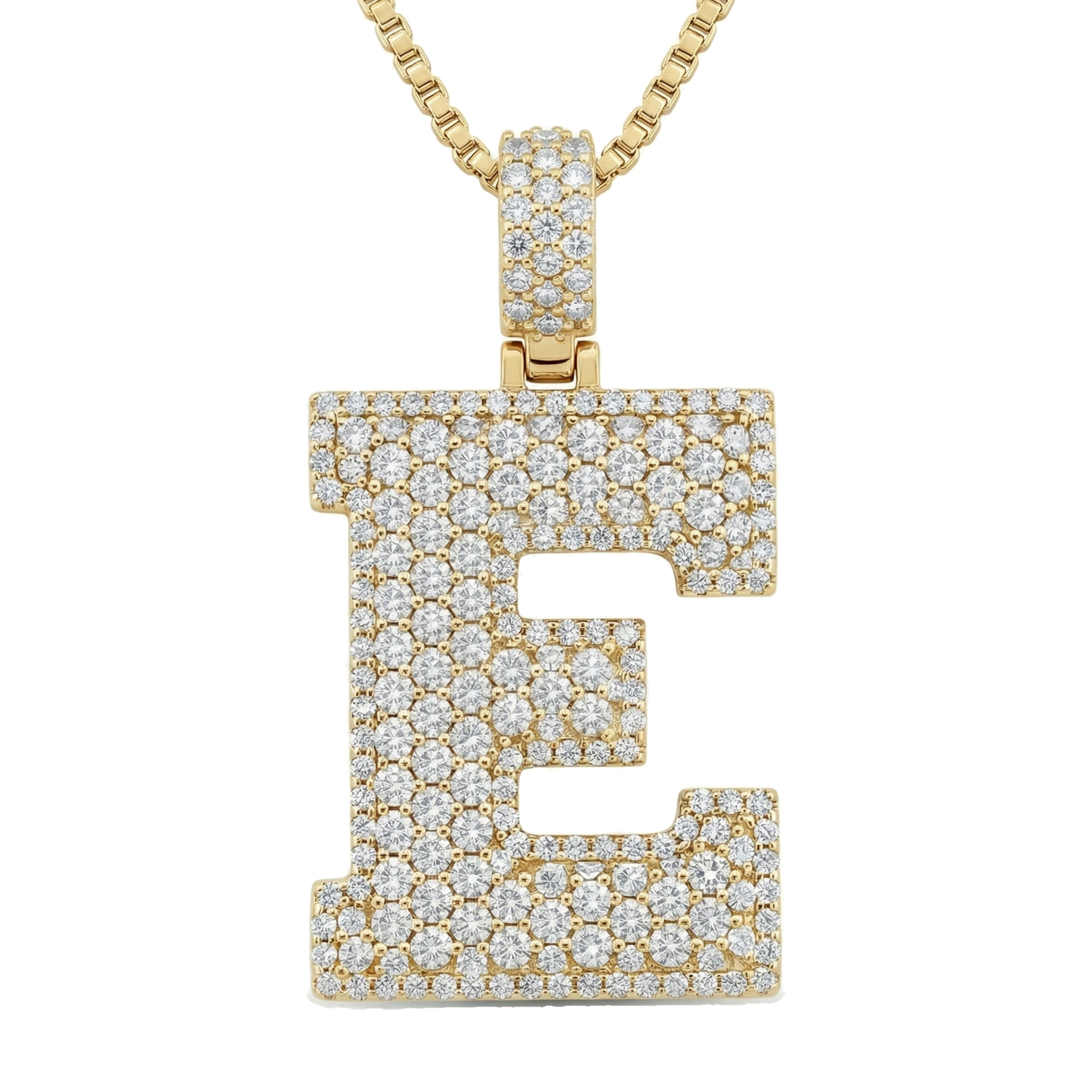 6.35 Ct EF VS Lab Grown Diamond E Micropave Filled Initial Pendant in 14k Yellow Gold