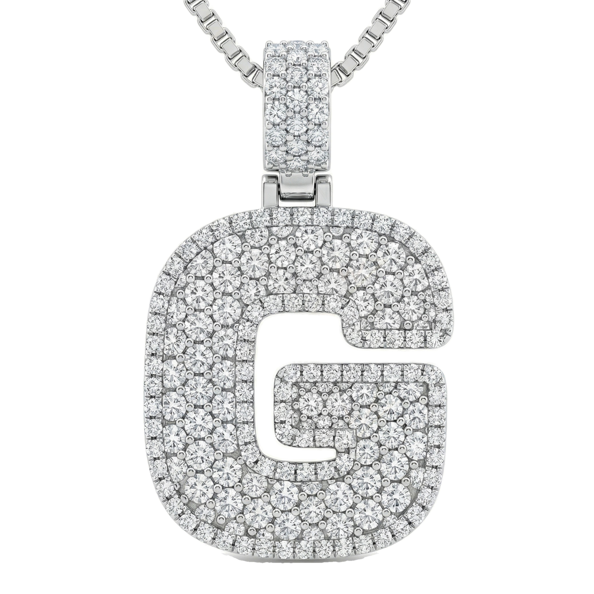 7.20 Ct EF VS Lab Grown Diamond G Micropave Filled Initial Pendant in 14k White Gold