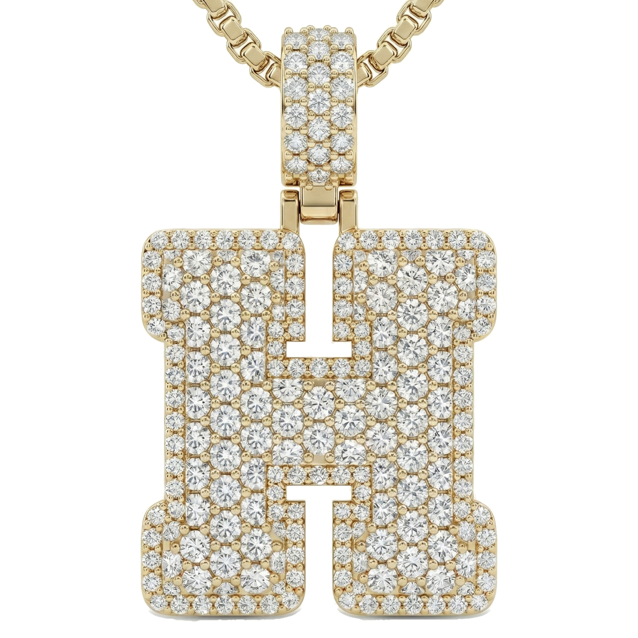 8.00 Ct EF VS Lab Grown Diamond H Micropave Filled Initial Pendant in 10k Yellow Gold