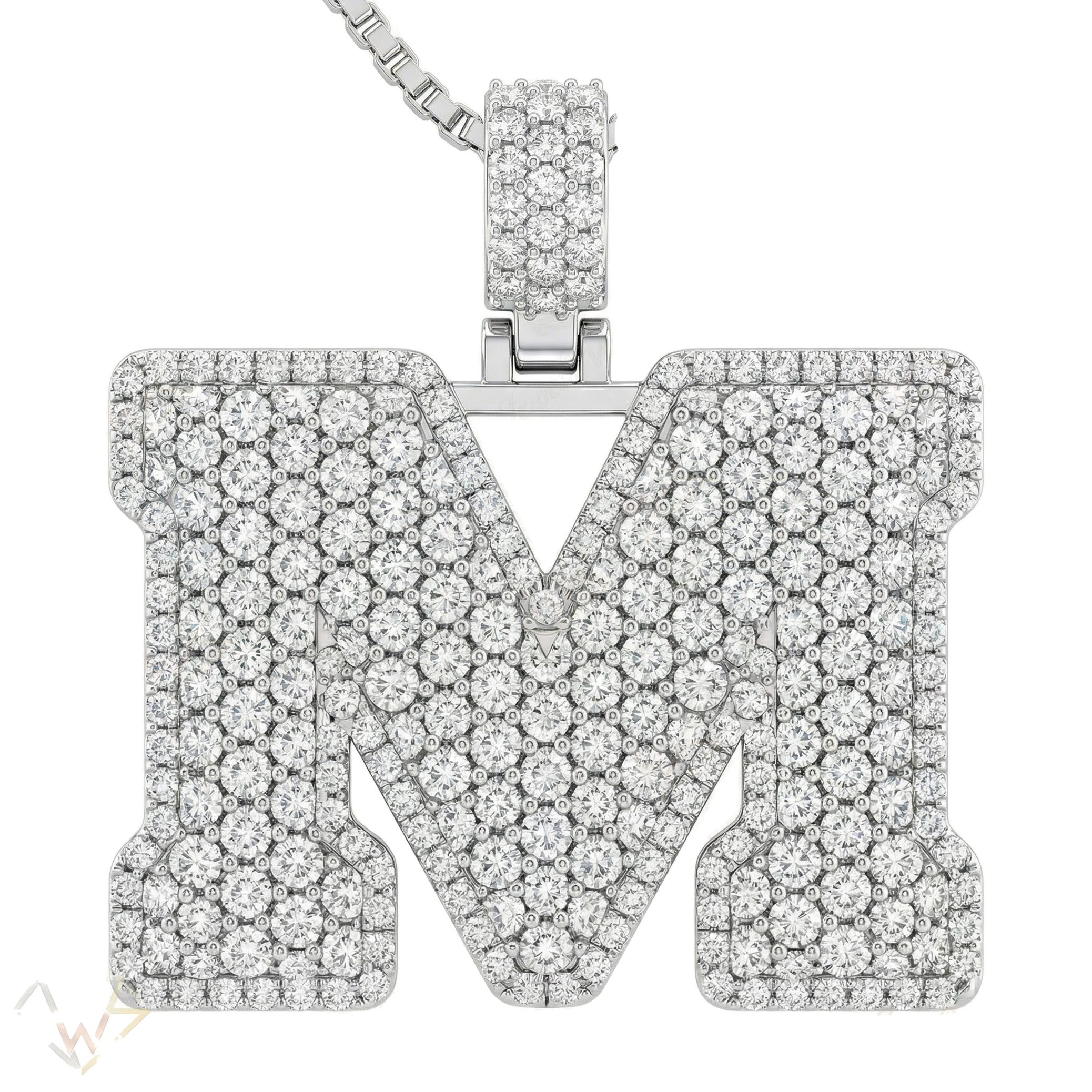 10.75 Ct EF VS Lab Grown Diamond M Micropave Filled Initial Pendant in 10k White Gold