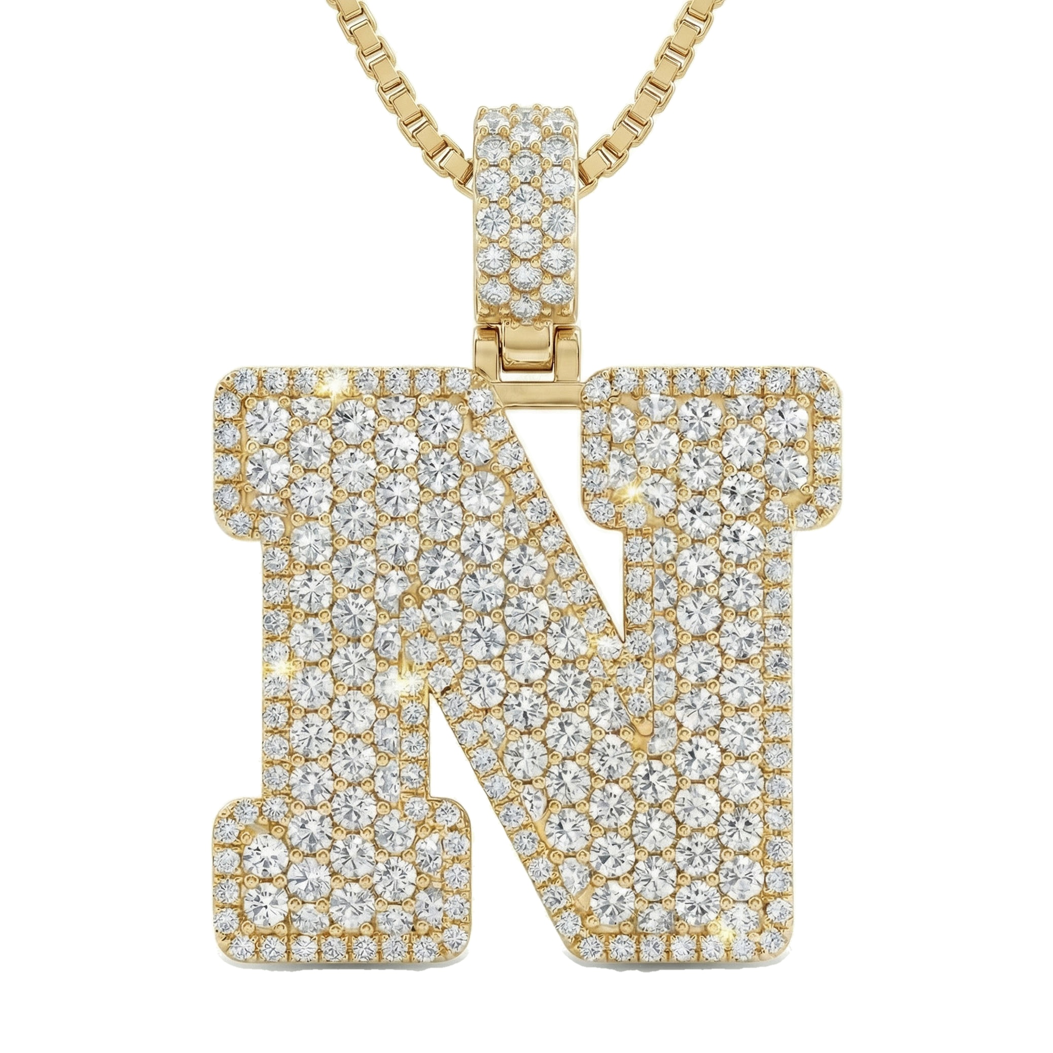 8.80 Ct EF VS Lab Grown Diamond N Micropave Filled Initial Pendant in 10k Yellow Gold