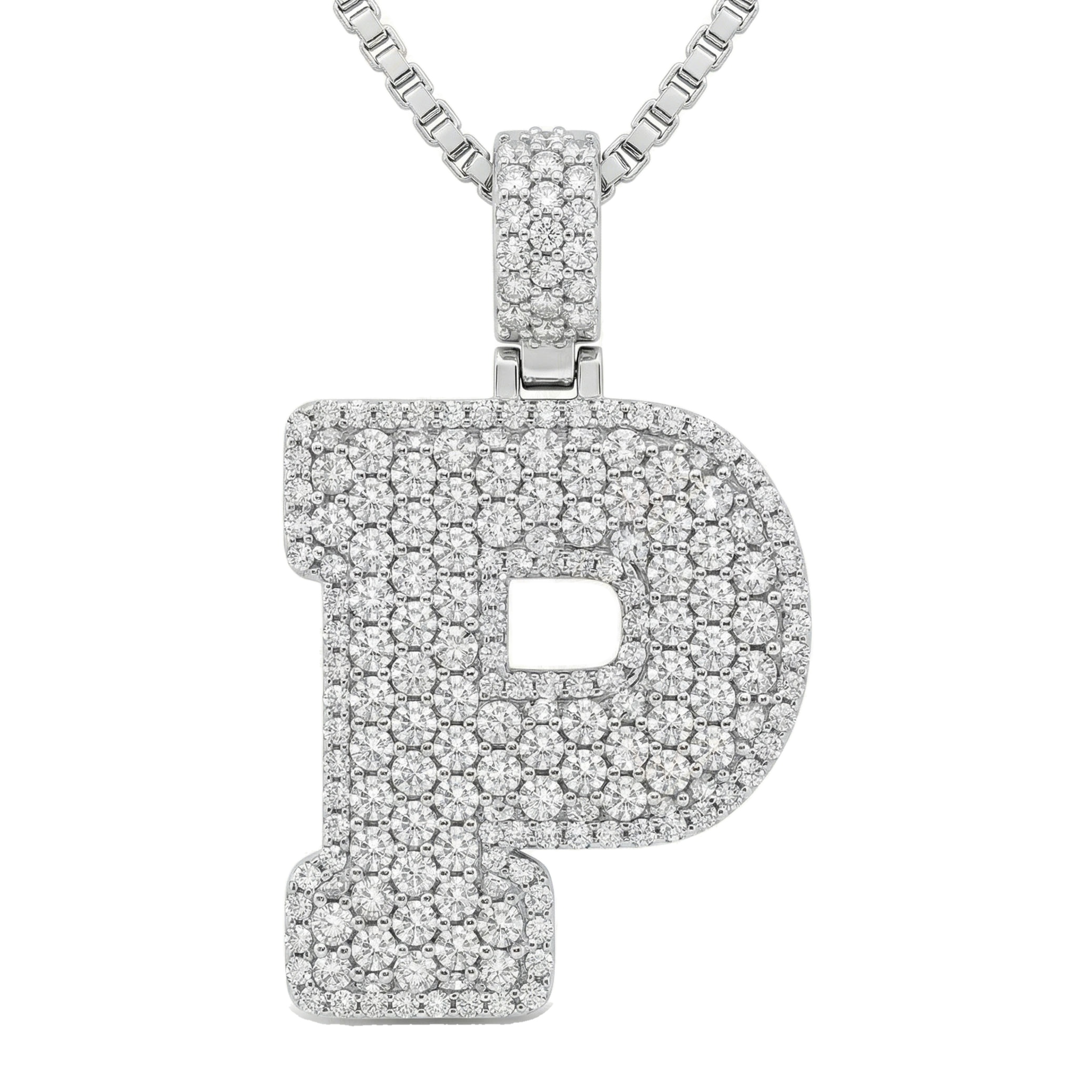 6.35 Ct EF VS Lab Grown Diamond P Micropave Filled Initial Pendant in 14k White Gold