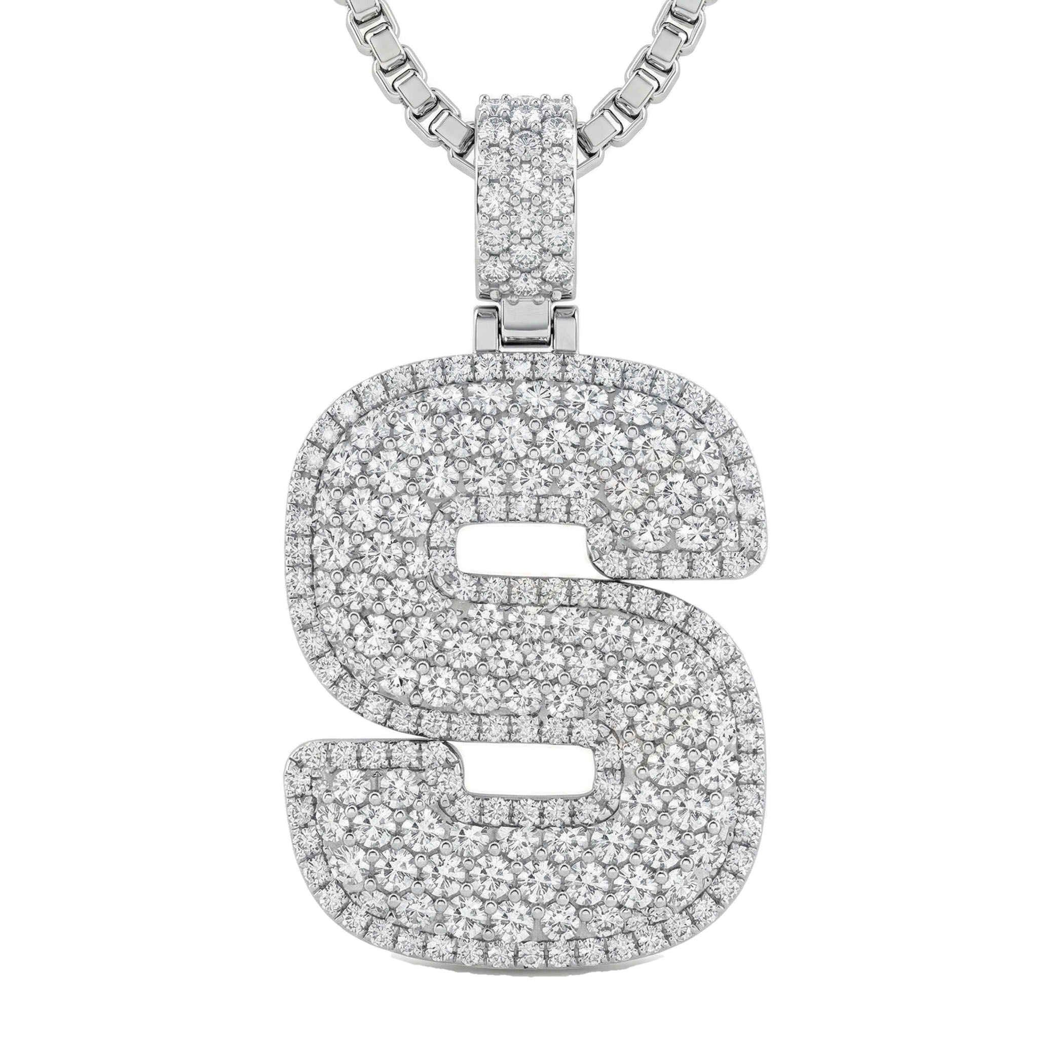 6.60 Ct EF VS Lab Grown Diamond S Micropave Filled Initial Pendant in 14k White Gold