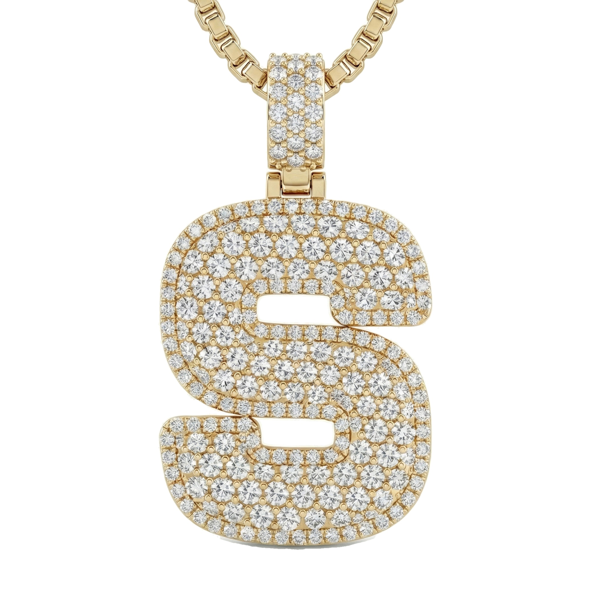 6.60 Ct EF VS Lab Grown Diamond S Micropave Filled Initial Pendant in 10k Yellow Gold