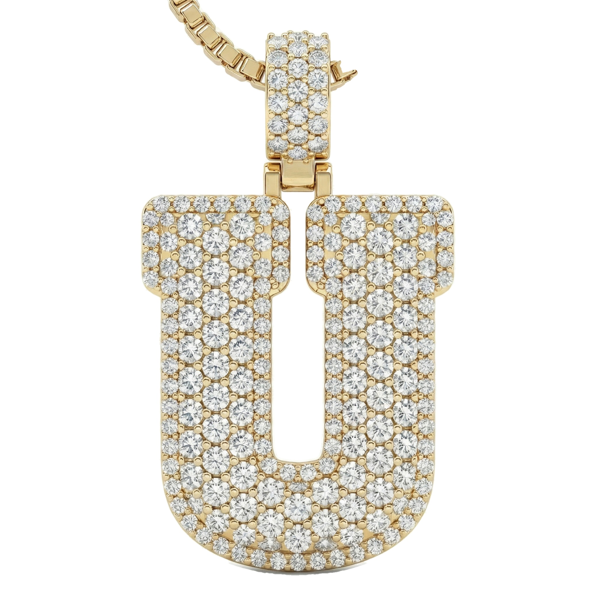 6.55 Ct EF VS Lab Grown Diamond U Micropave Filled Initial Pendant in 14k Yellow Gold