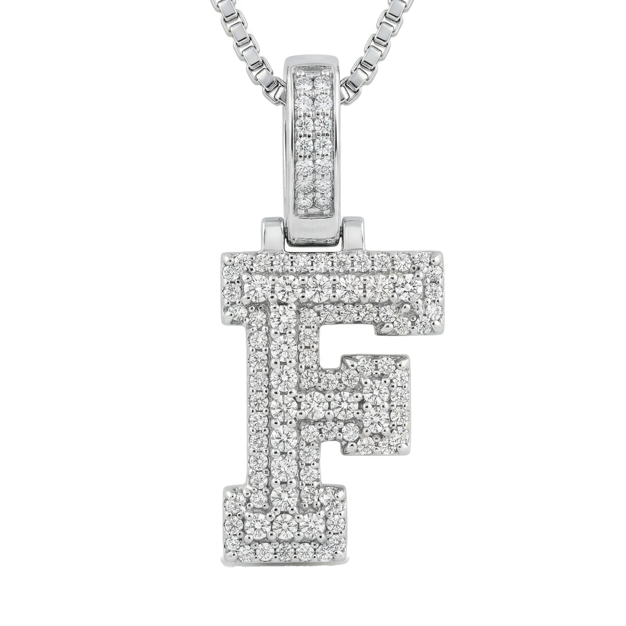 0.80 Ct EF VS Lab Grown Diamond F Micropave Varsity Initial Pendant in 10k White Gold