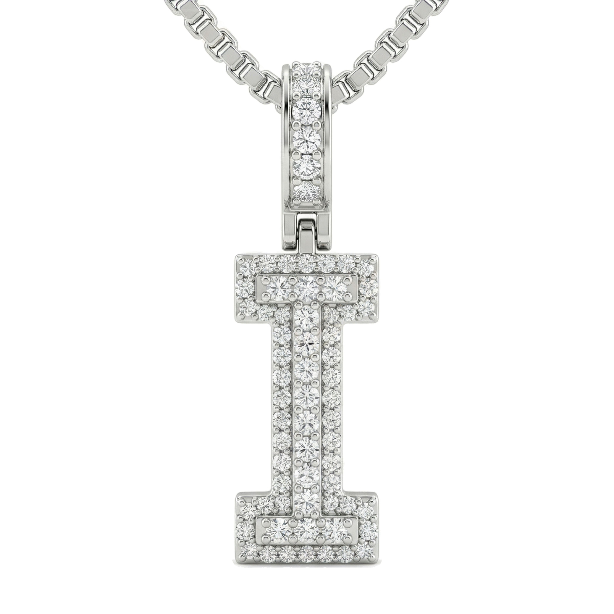 0.60 Ct EF VS Lab Grown Diamond I Micropave Varsity Initial Pendant in 10k White Gold