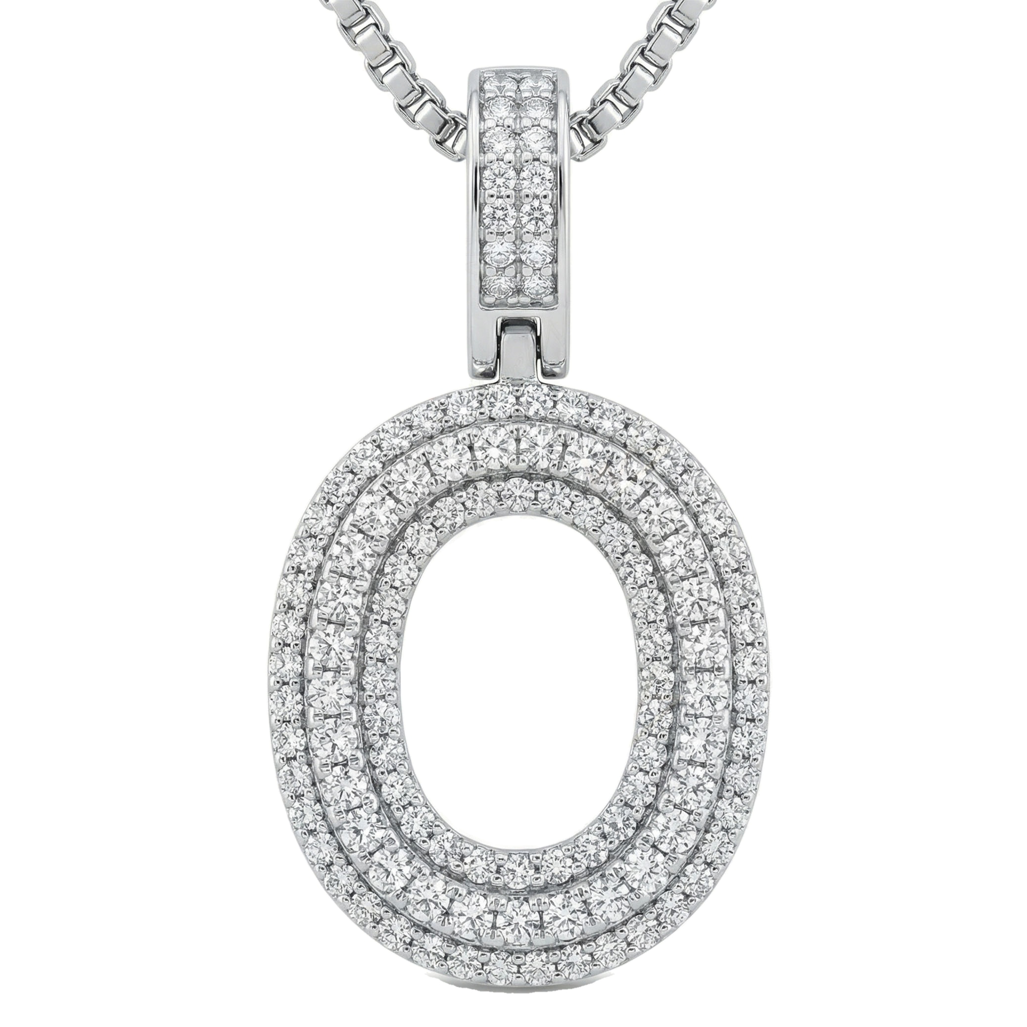 0.90 Ct EF VS Lab Grown Diamond O Micropave Varsity Initial Pendant in 14k White Gold