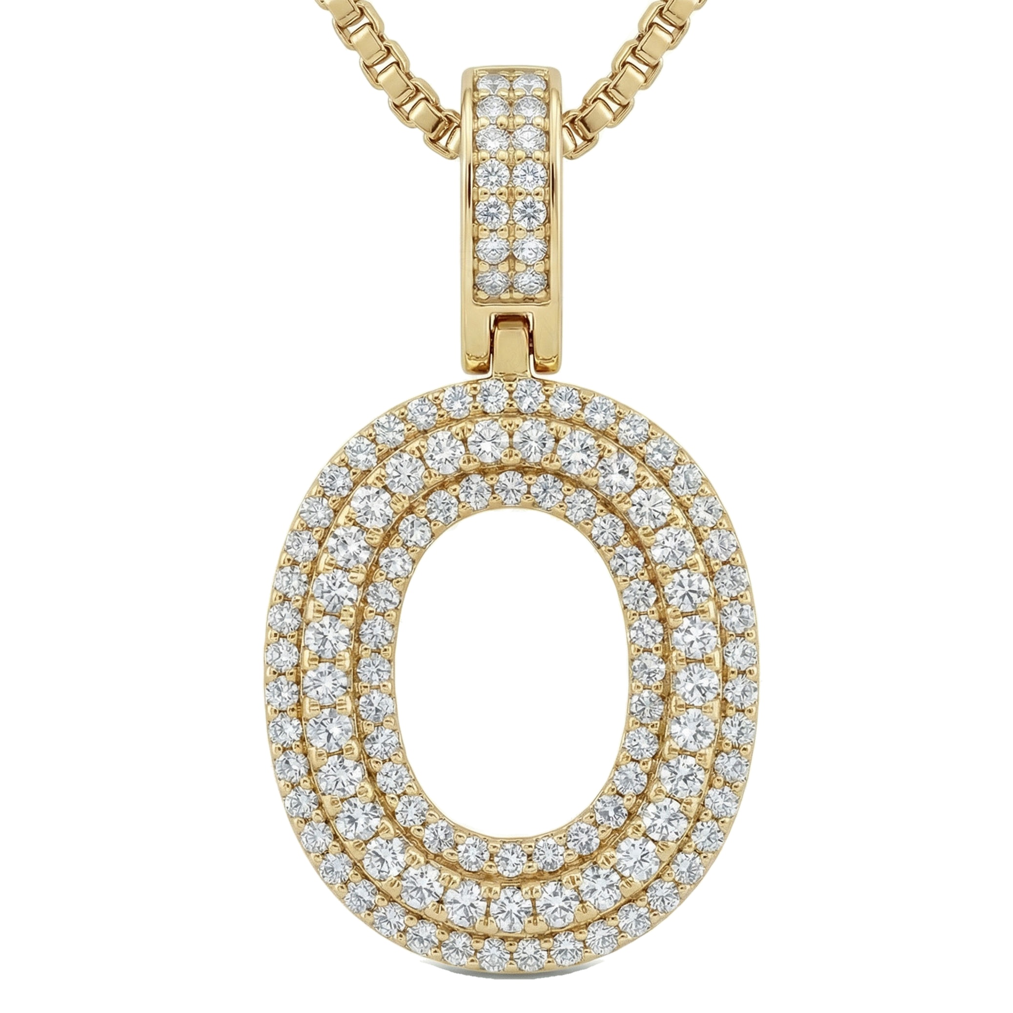 0.90 Ct EF VS Lab Grown Diamond O Micropave Varsity Initial Pendant in 14k Yellow Gold