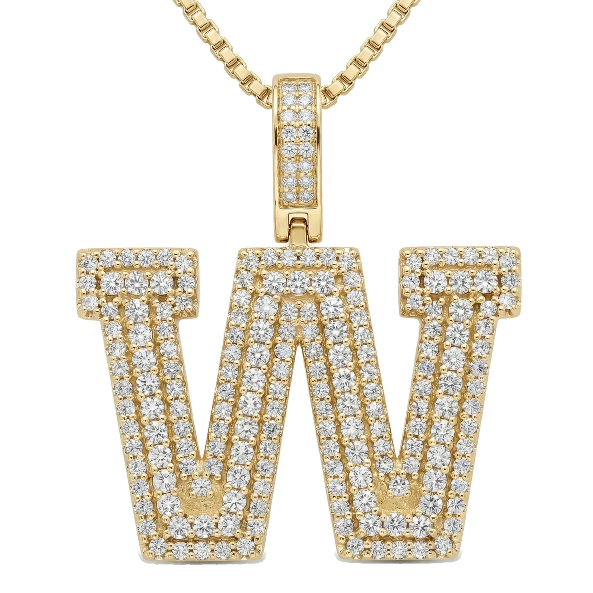 1.50 Ct EF VS Lab Grown Diamond W Micropave Varsity Initial Pendant in 14k Yellow Gold