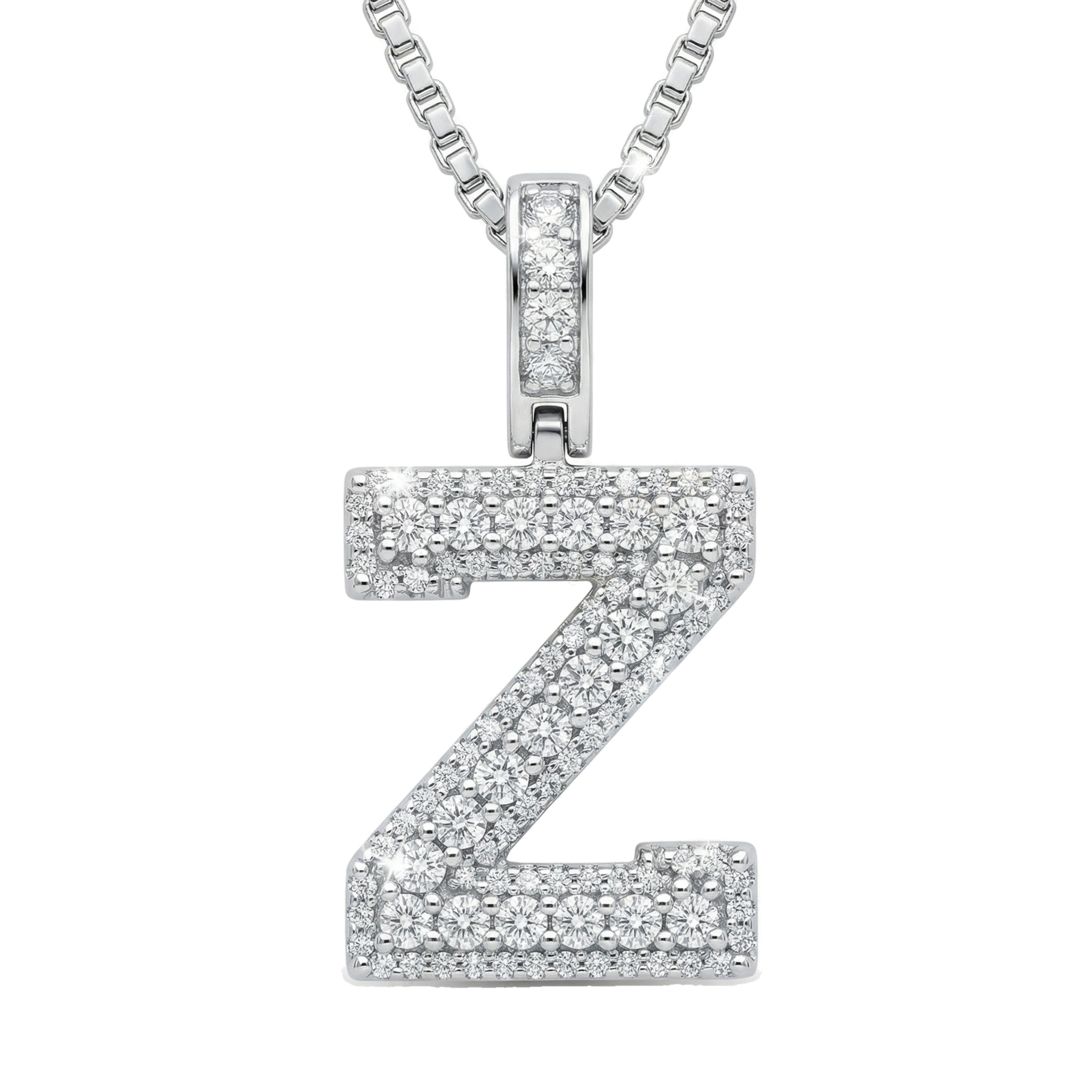 0.90 Ct EF VS Lab Grown Diamond Z Micropave Varsity Initial Pendant in 10k White Gold