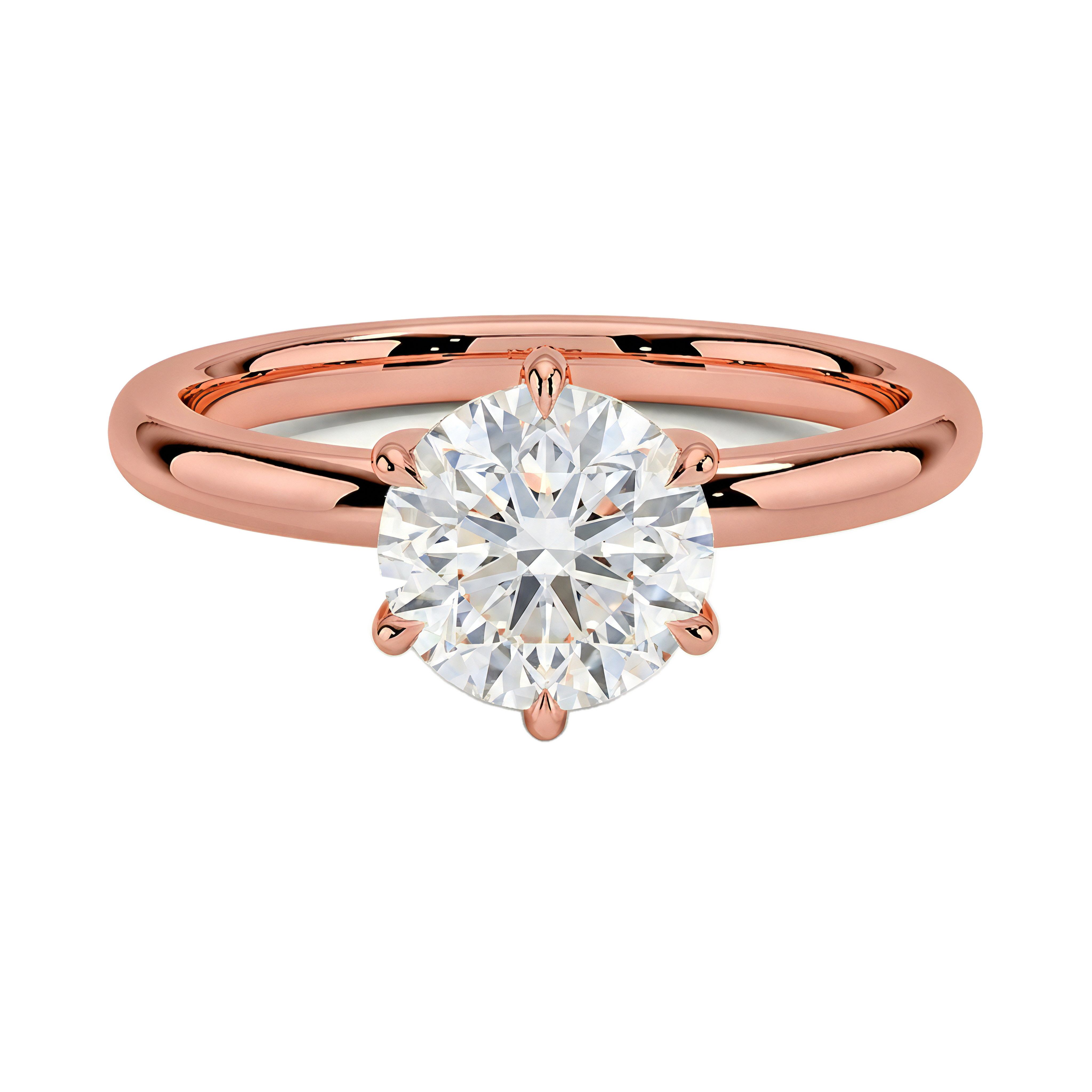 1 to 5 Carat Round Lab Grown Diamond 6 Prong Solitaire Engagement Ring in 14K Gold — view 1