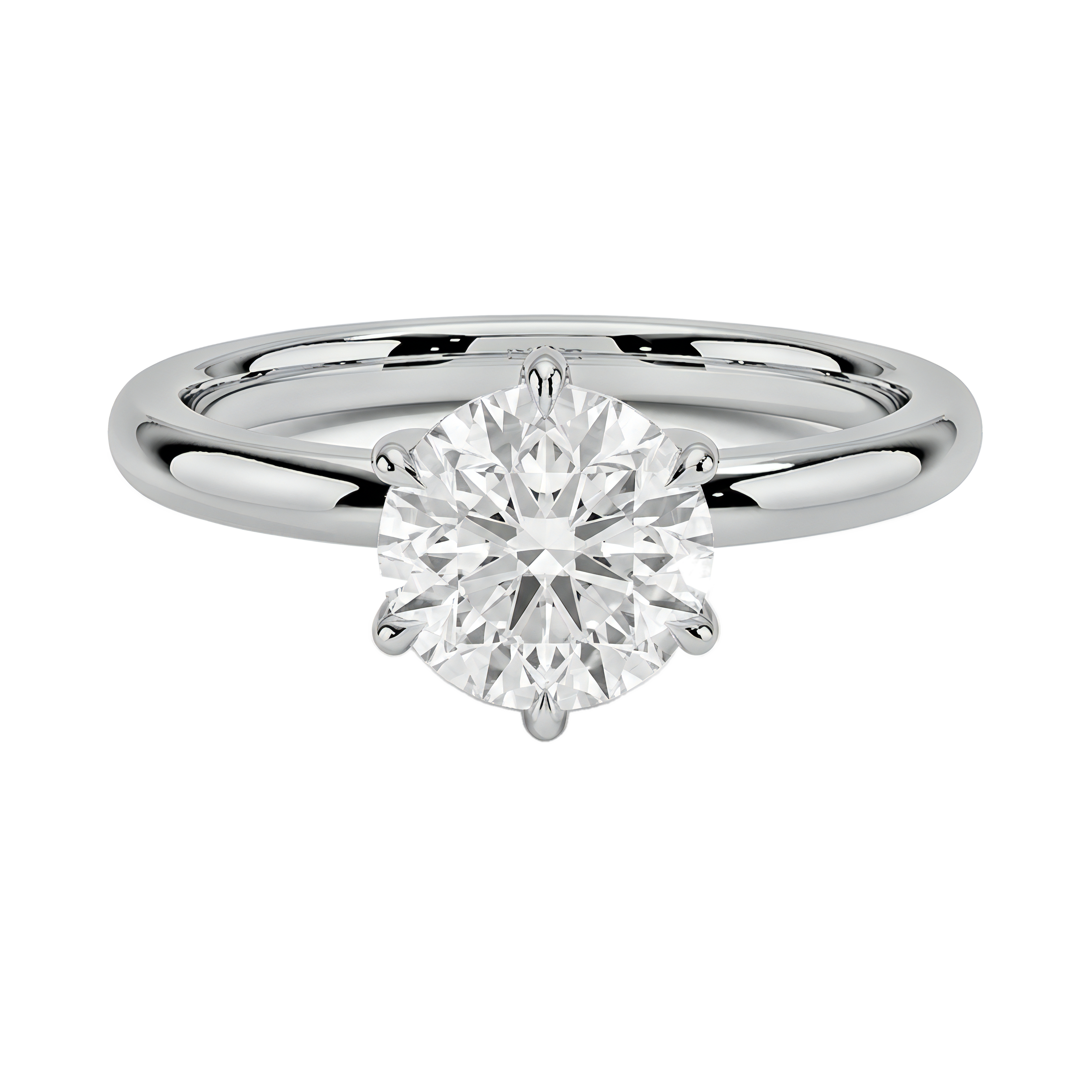 1 to 5 Carat Round Lab Grown Diamond 6 Prong Solitaire Engagement Ring in 14K Gold — view 1