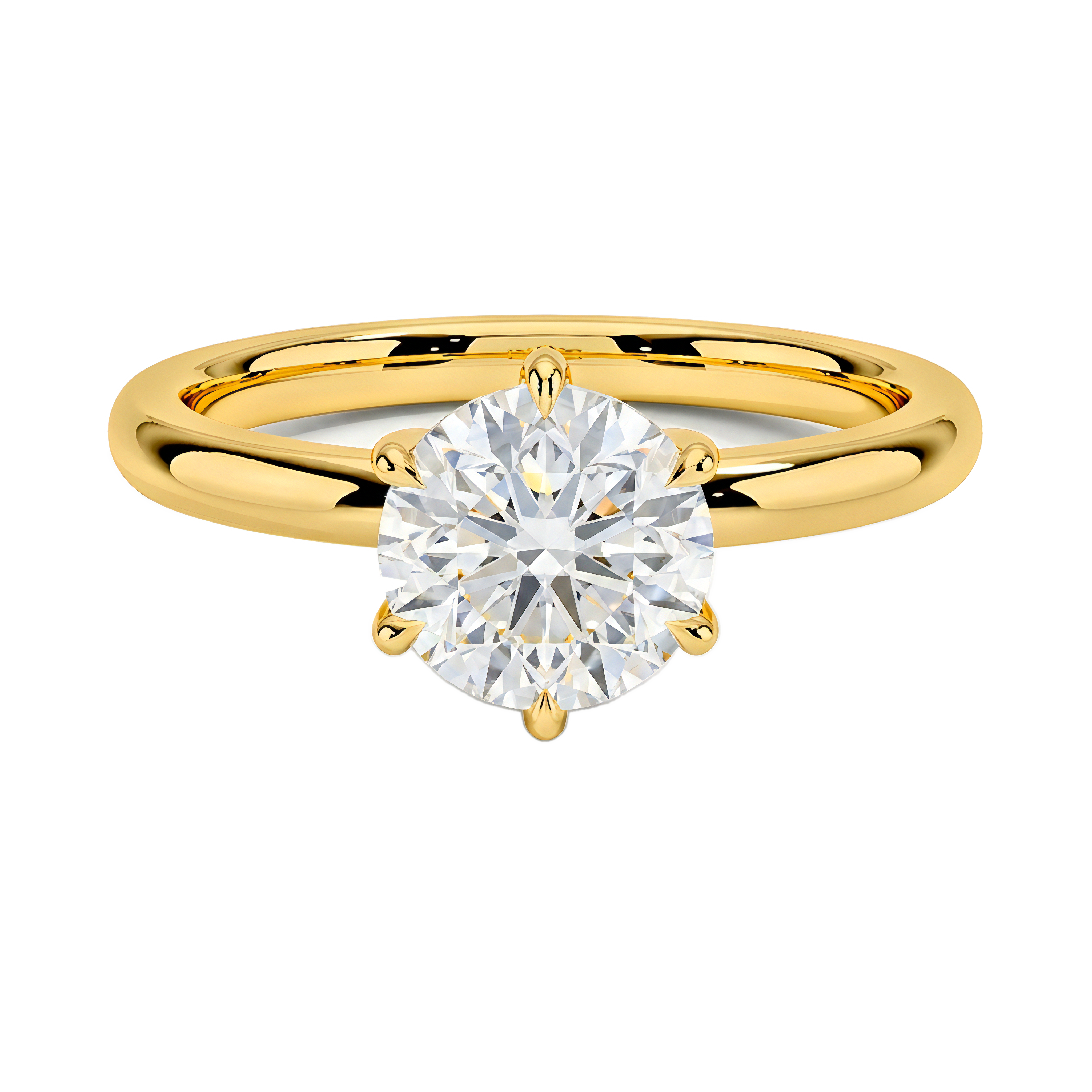 1 to 5 Carat Round Lab Grown Diamond 6 Prong Solitaire Engagement Ring in 14K Gold — view 1