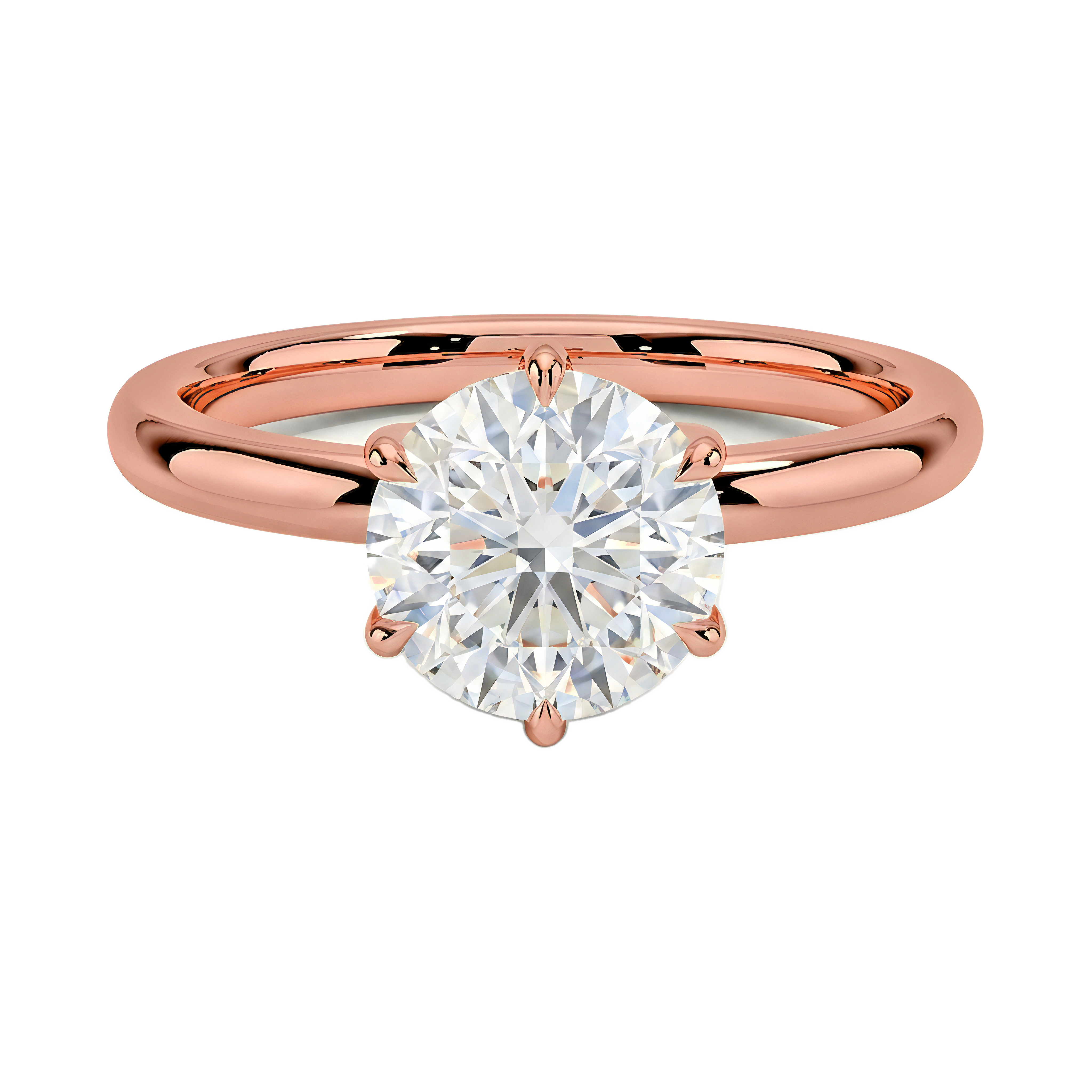 1 to 5 Carat Round Lab Grown Diamond 6 Prong Solitaire Engagement Ring in 14K Gold — view 1