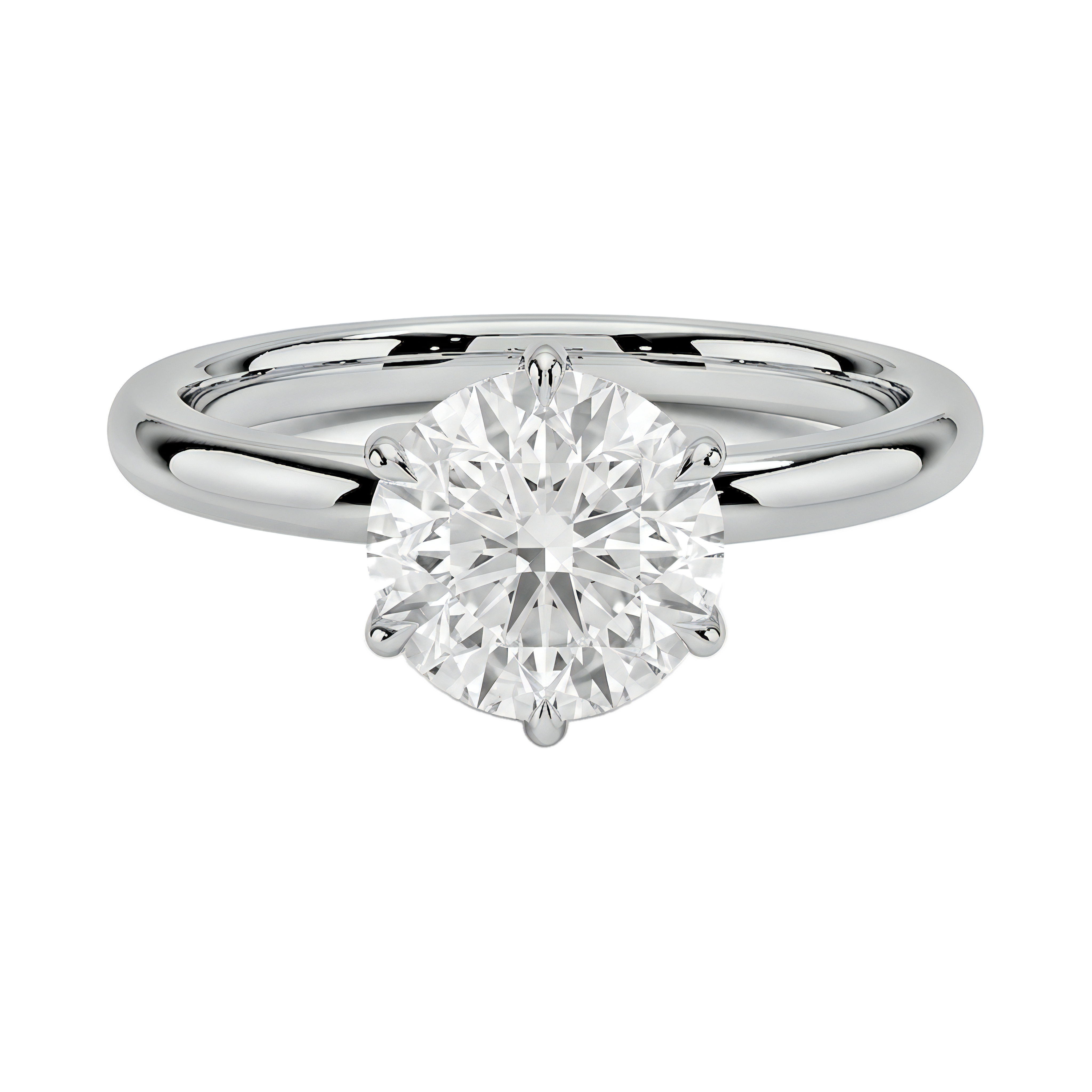 1 to 5 Carat Round Lab Grown Diamond 6 Prong Solitaire Engagement Ring in 14K Gold — view 1