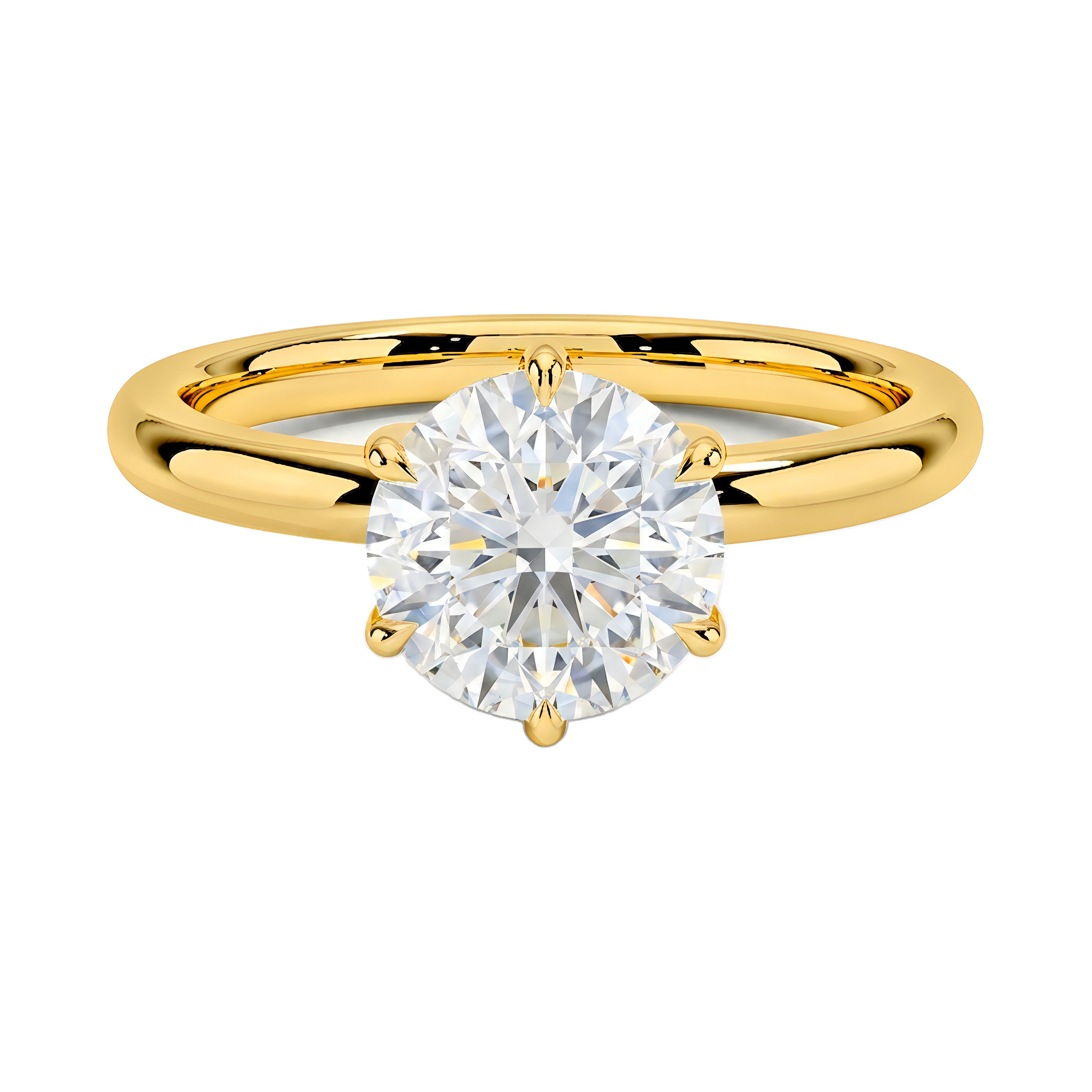 1 to 5 Carat Round Lab Grown Diamond 6 Prong Solitaire Engagement Ring in 14K Gold — view 1