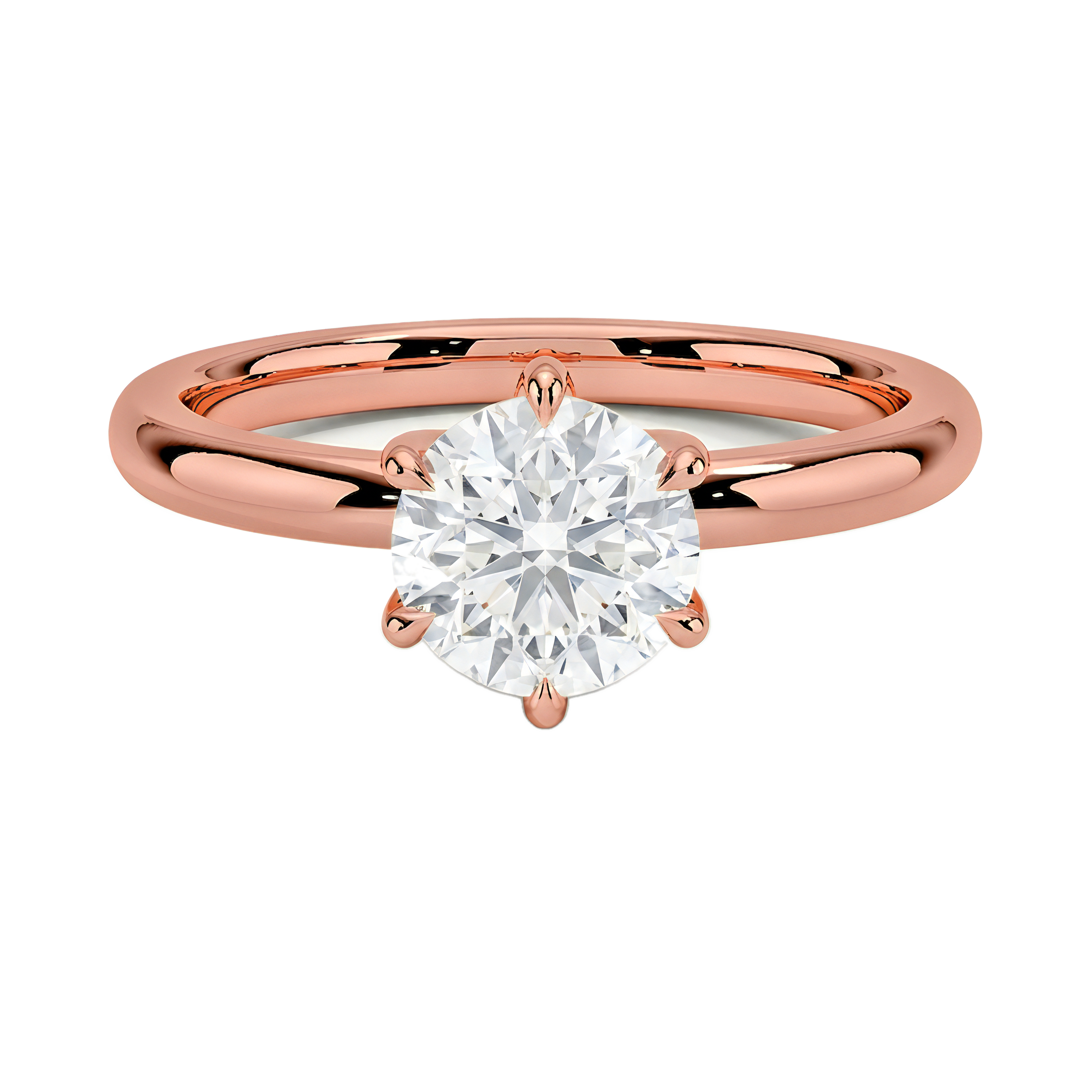 View 1 to 5 Carat Round Lab Grown Diamond 6 Prong Solitaire Engagement Ring in 14K Gold