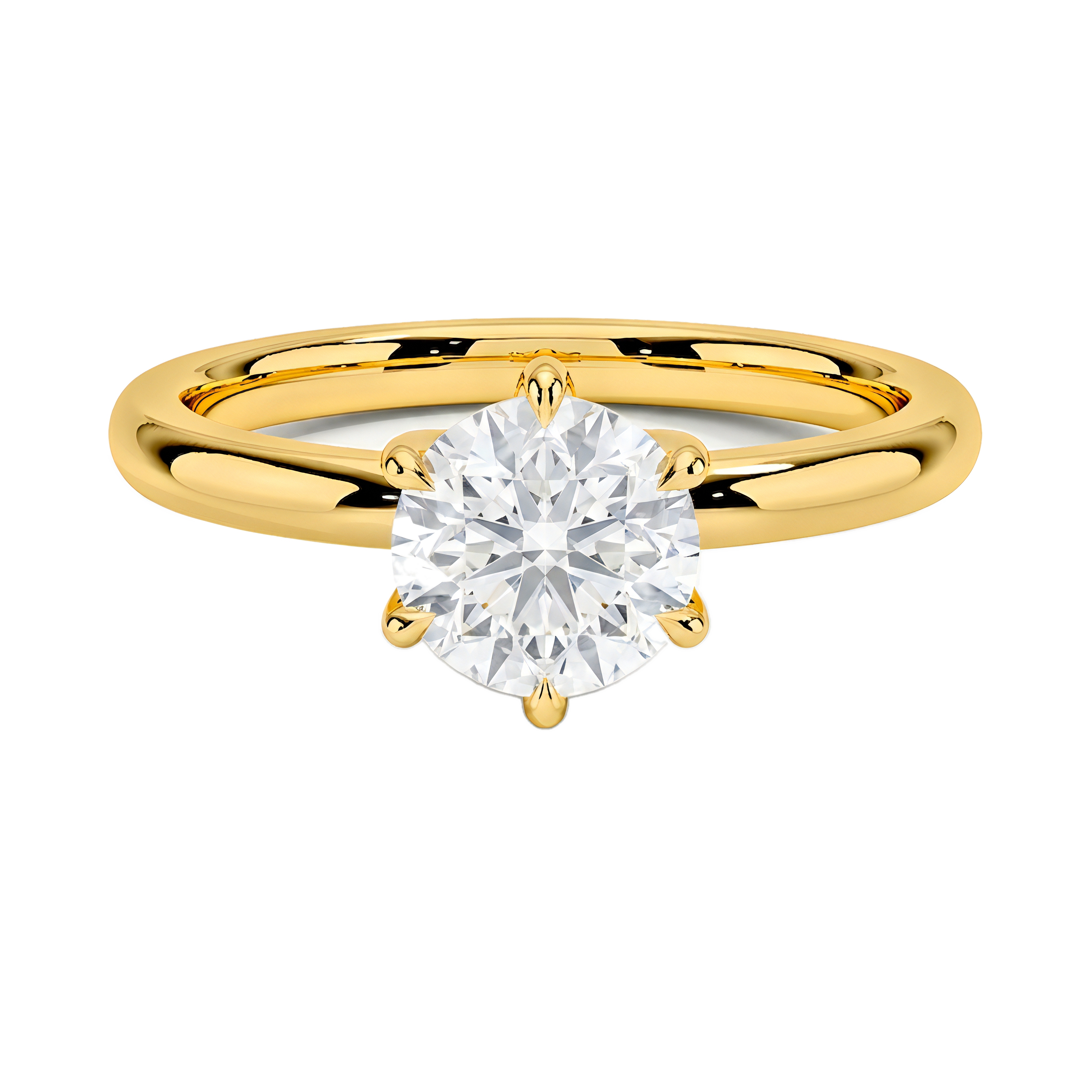 1 to 5 Carat Round Lab Grown Diamond 6 Prong Solitaire Engagement Ring in 14K Gold — view 1
