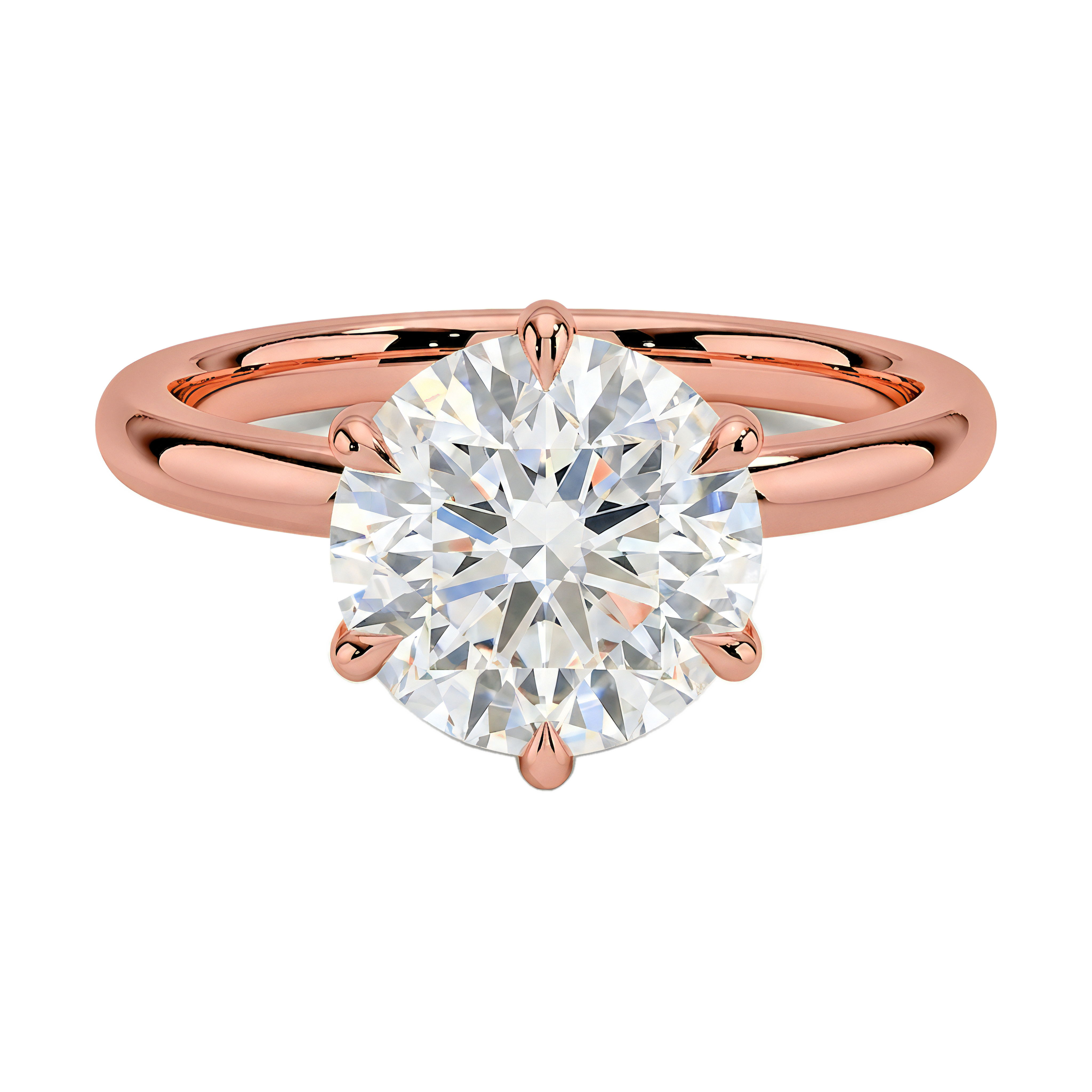 1 to 5 Carat Round Lab Grown Diamond 6 Prong Solitaire Engagement Ring in 14K Gold — view 1