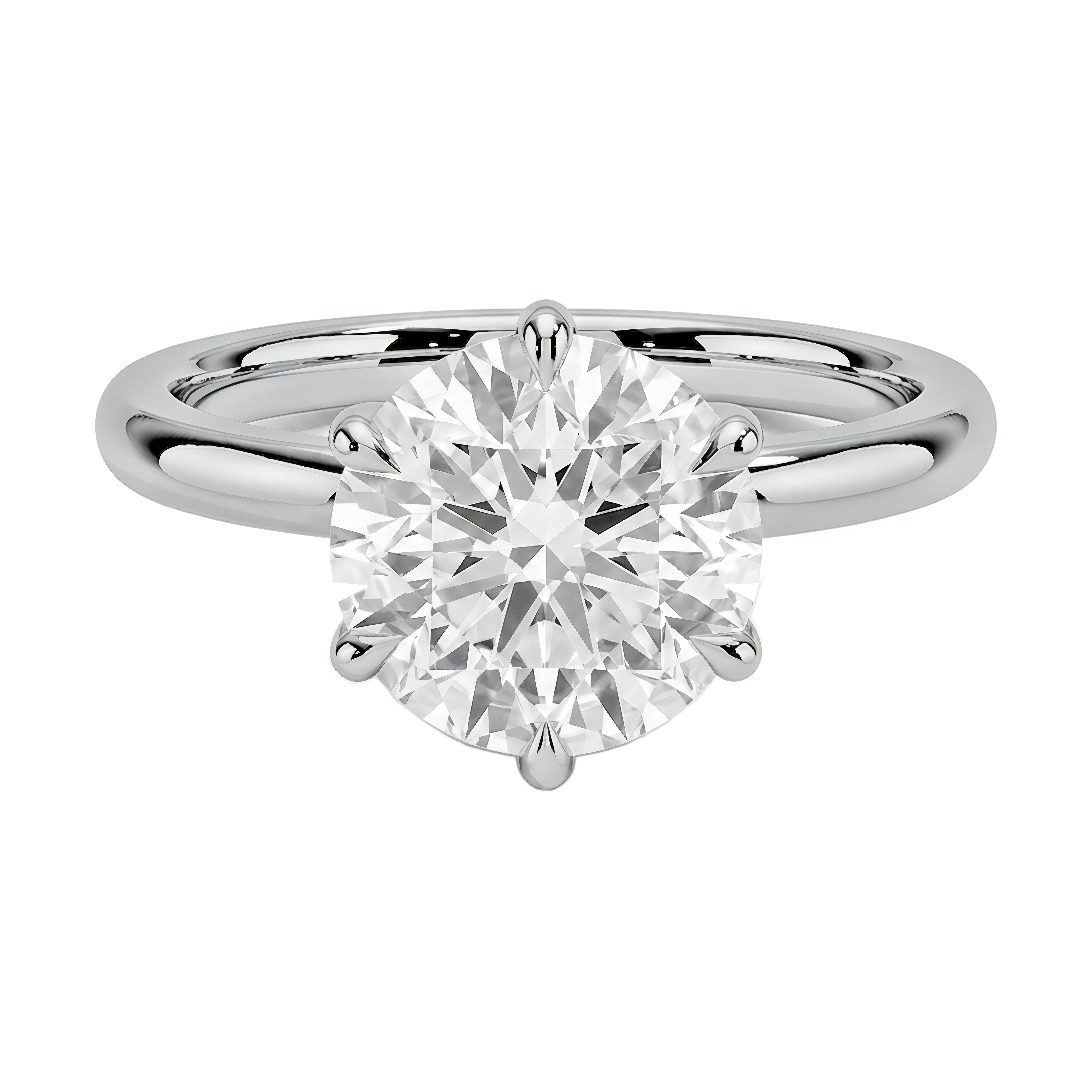 1 to 5 Carat Round Lab Grown Diamond 6 Prong Solitaire Engagement Ring in 14K Gold — view 1