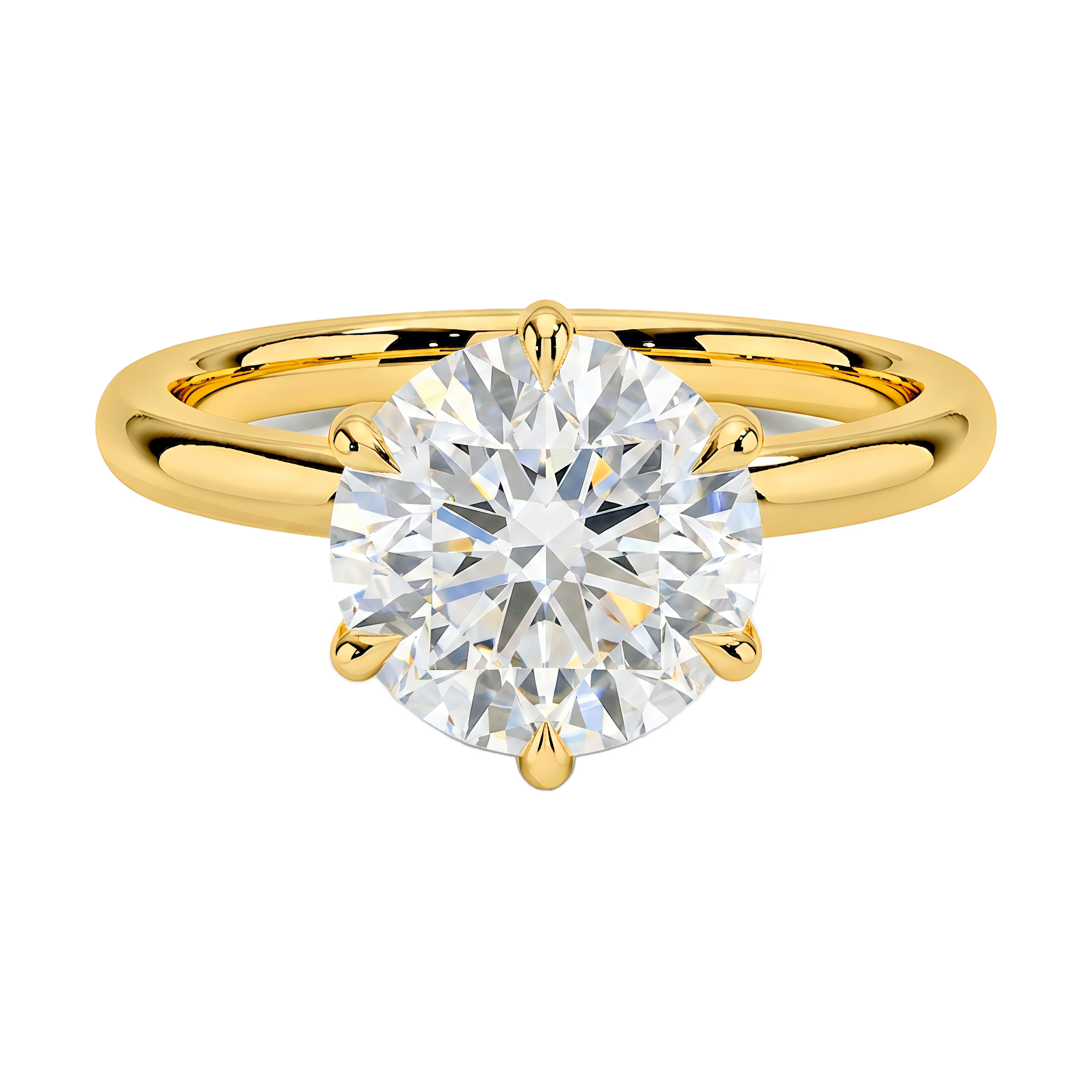1 to 5 Carat Round Lab Grown Diamond 6 Prong Solitaire Engagement Ring in 14K Gold — view 1