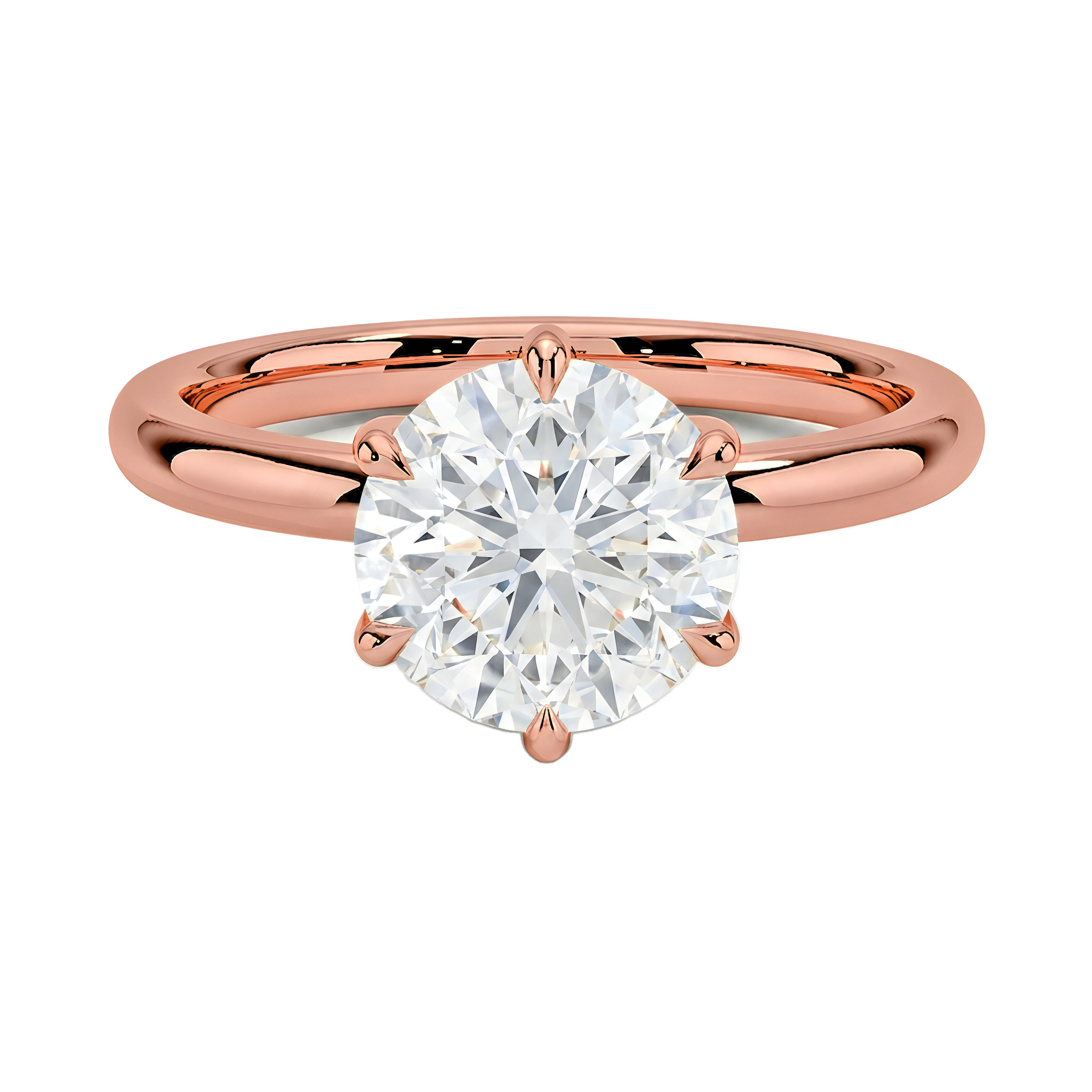 1 to 5 Carat Round Lab Grown Diamond 6 Prong Solitaire Engagement Ring in 14K Gold — view 1
