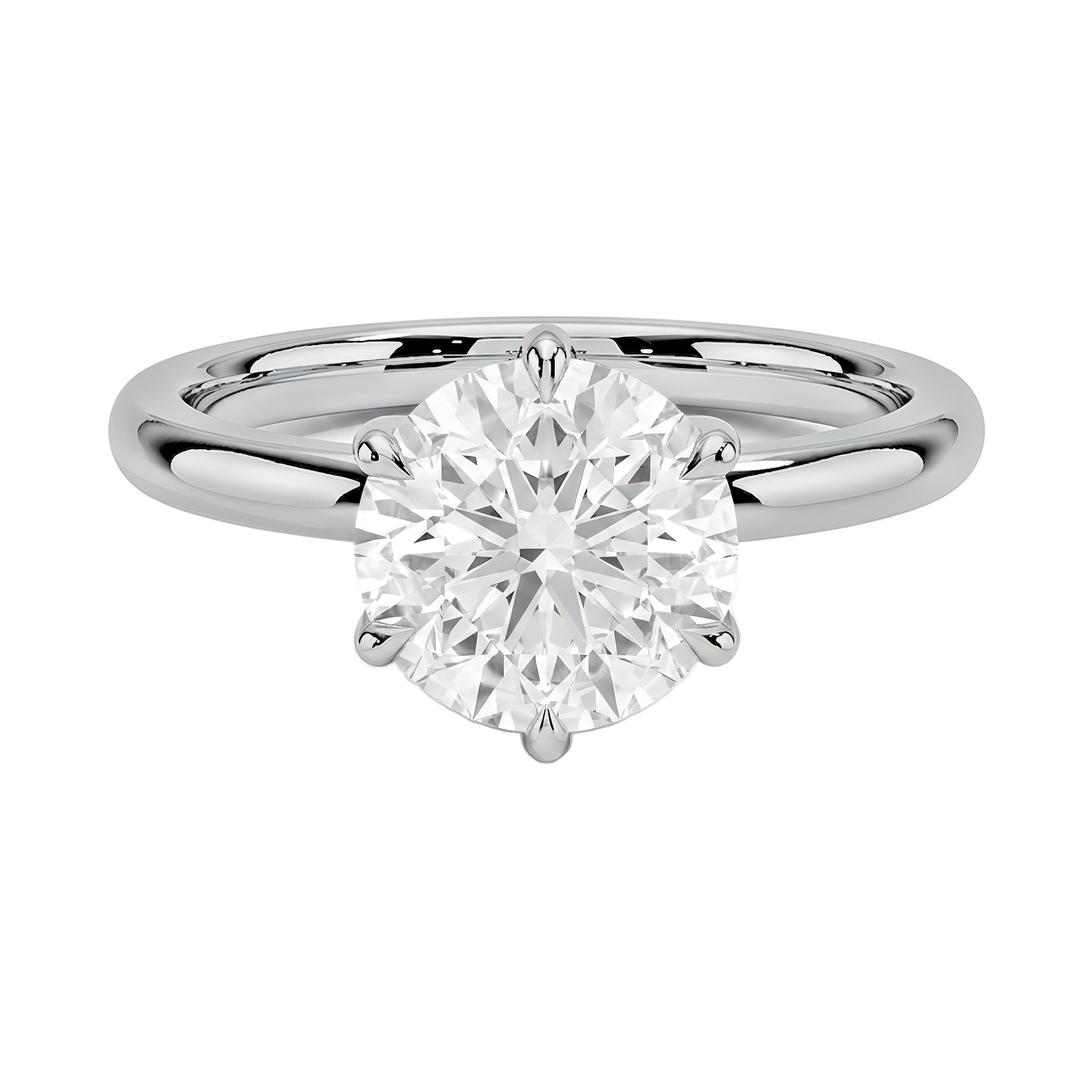 1 to 5 Carat Round Lab Grown Diamond 6 Prong Solitaire Engagement Ring in 14K Gold — view 1