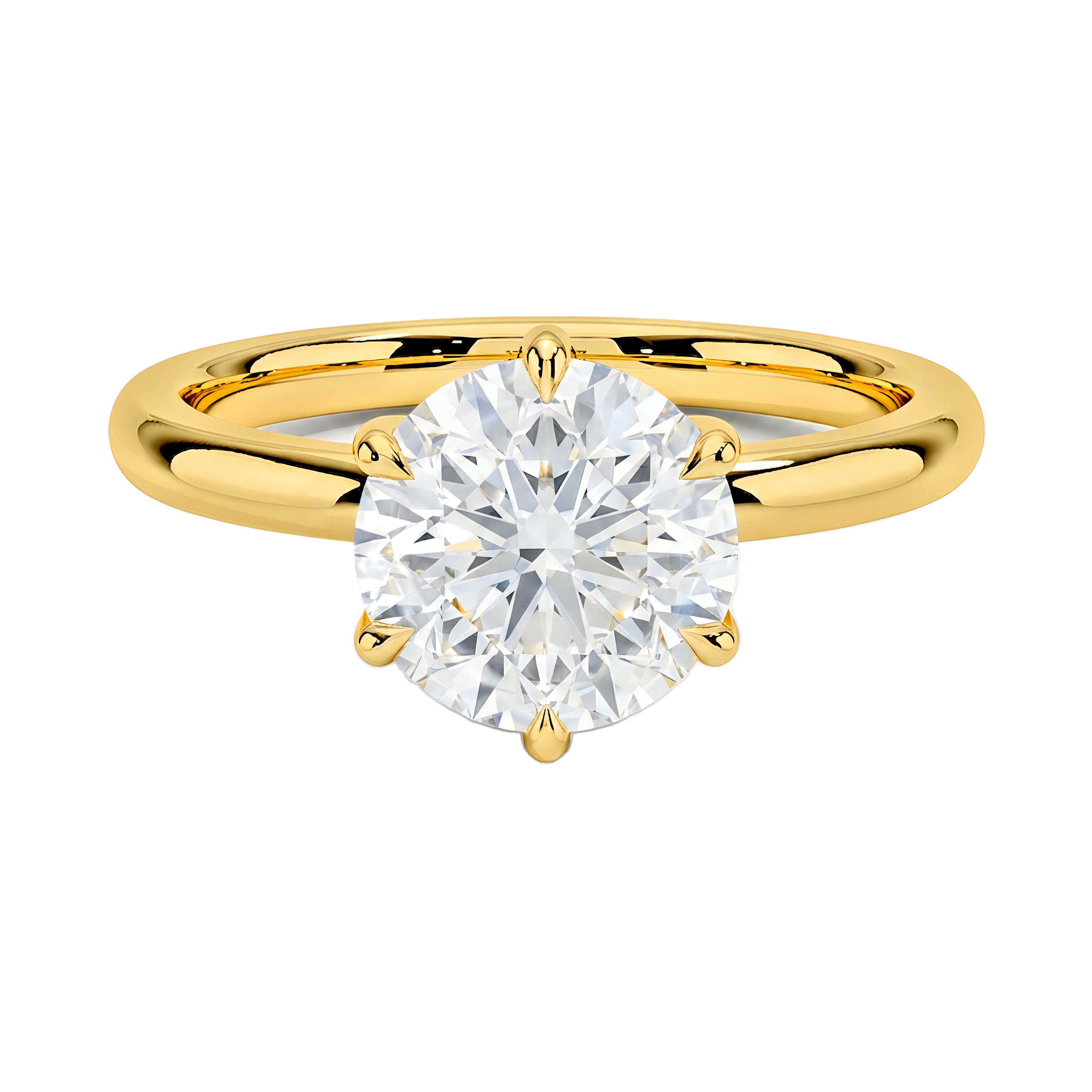 1 to 5 Carat Round Lab Grown Diamond 6 Prong Solitaire Engagement Ring in 14K Gold — view 1