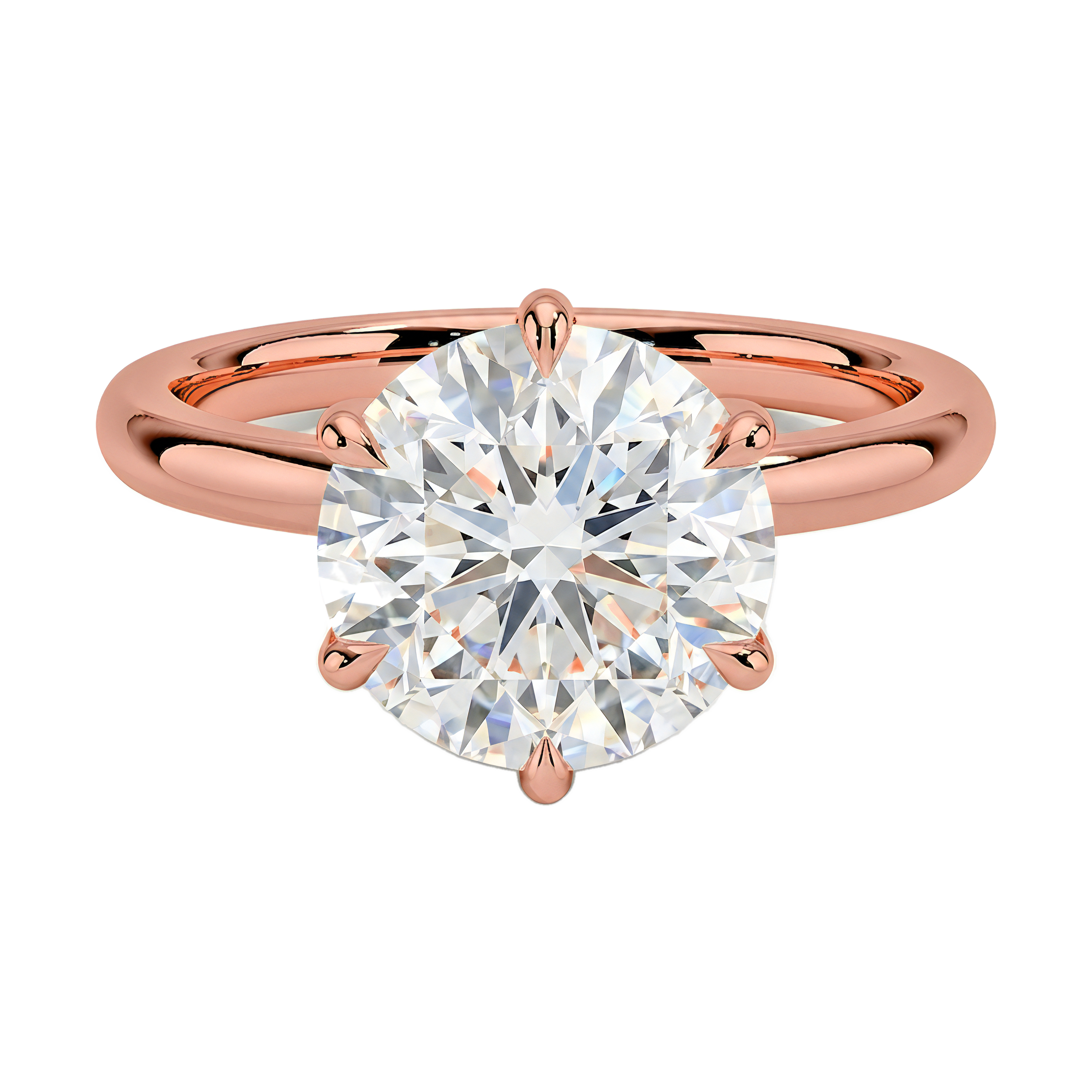 1 to 5 Carat Round Lab Grown Diamond 6 Prong Solitaire Engagement Ring in 14K Gold — view 1