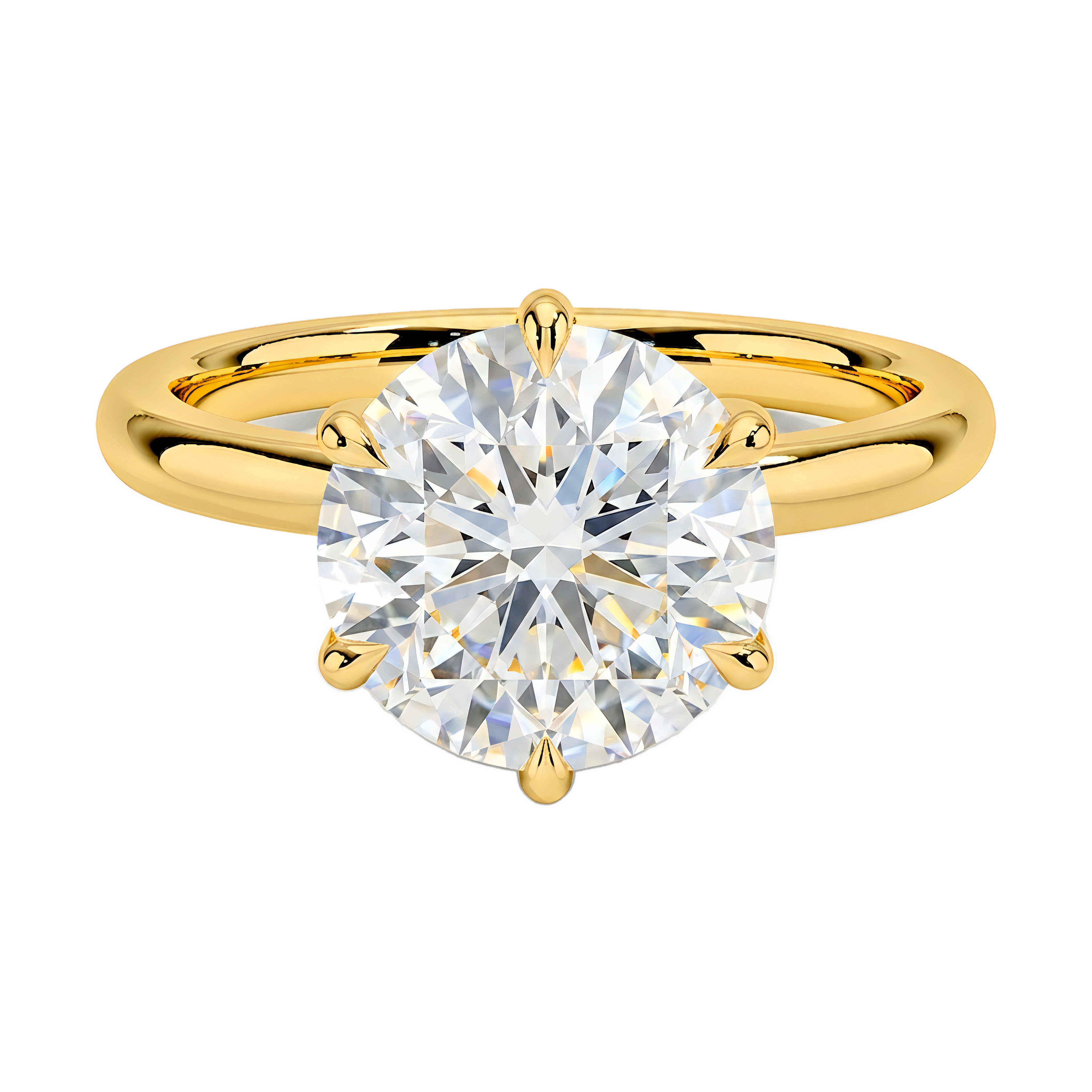 1 to 5 Carat Round Lab Grown Diamond 6 Prong Solitaire Engagement Ring in 14K Gold — view 1