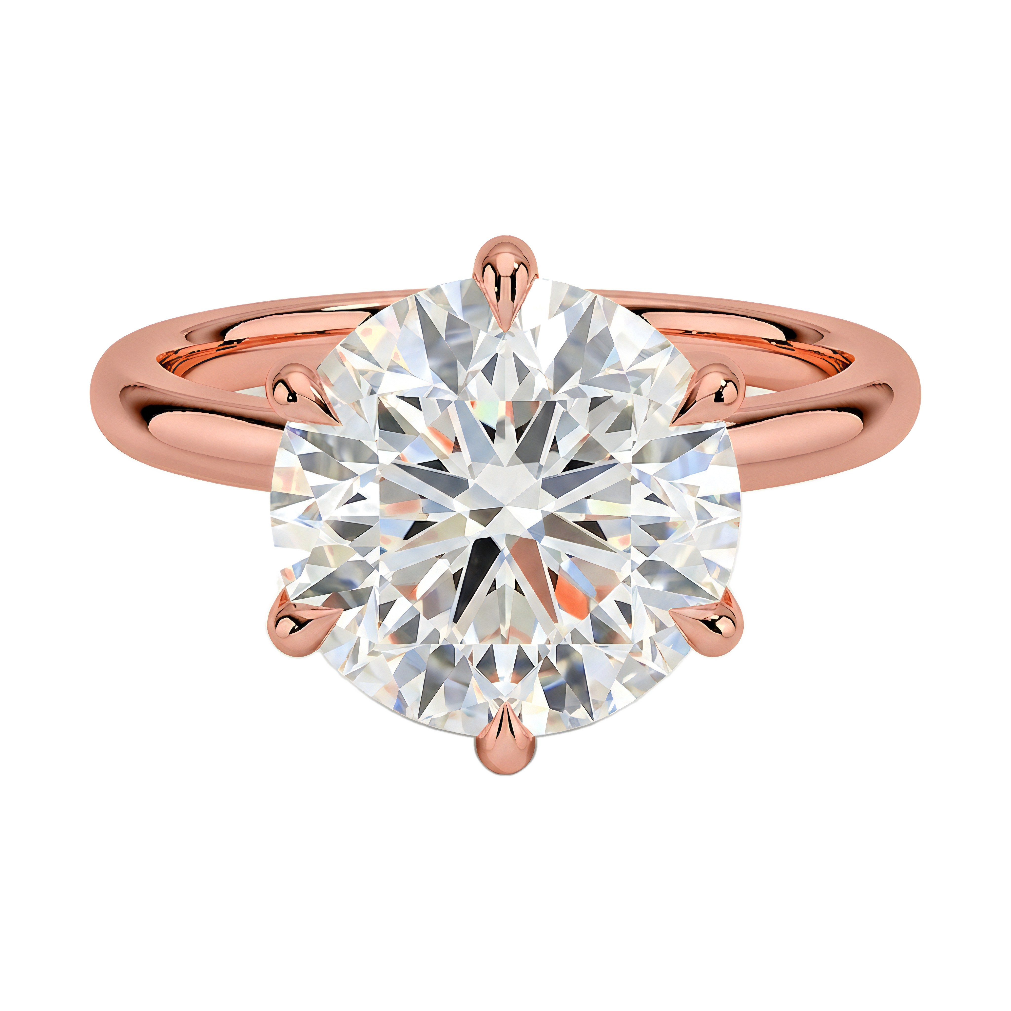 1 to 5 Carat Round Lab Grown Diamond 6 Prong Solitaire Engagement Ring in 14K Gold — view 1