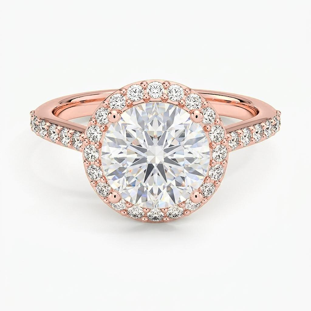 View 1.75 to 5.75 Carat Round Lab Grown Diamond Halo Engagement Ring in 14K Gold