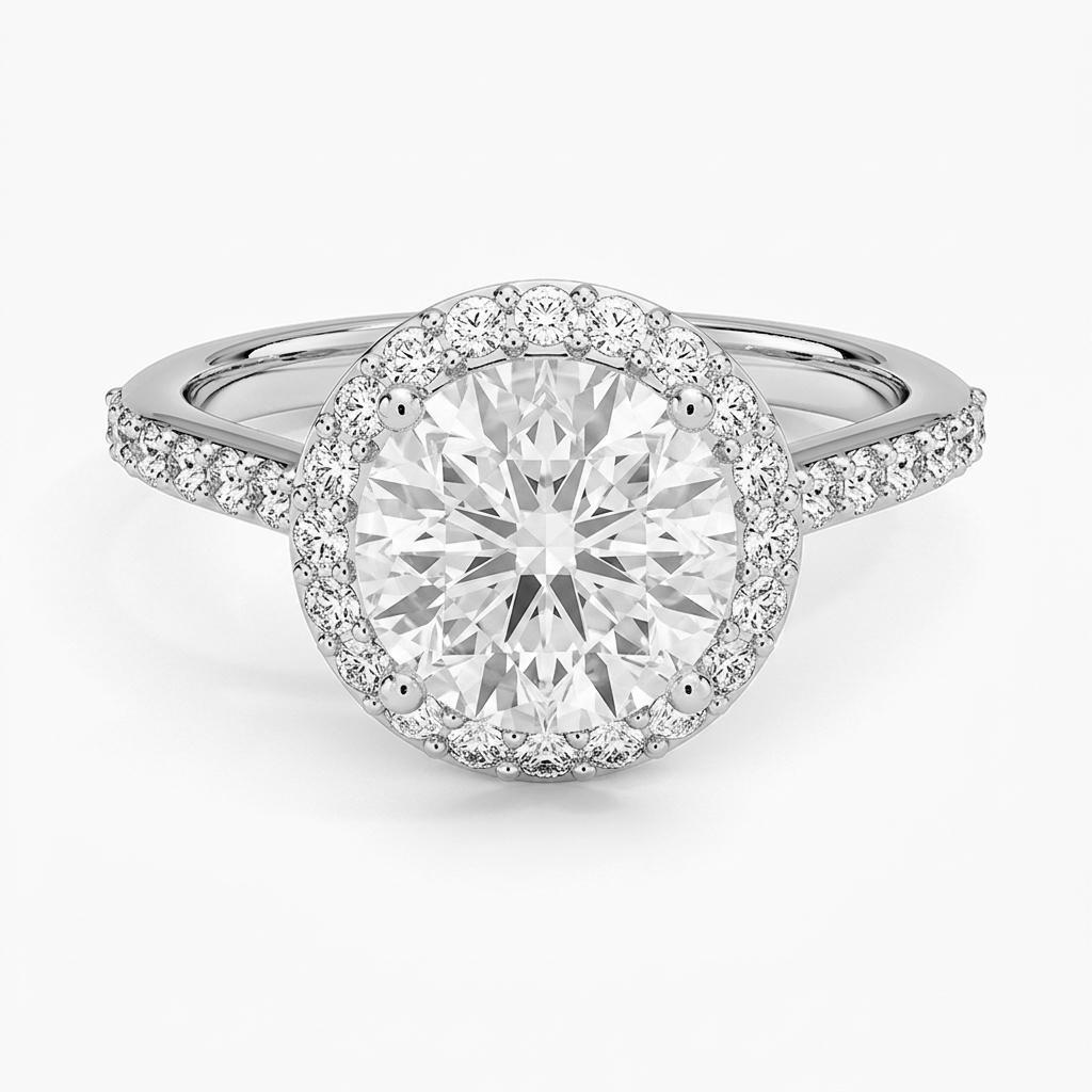 1.75 to 5.75 Carat Round Lab Grown Diamond Halo Engagement Ring in 14K Gold — view 1