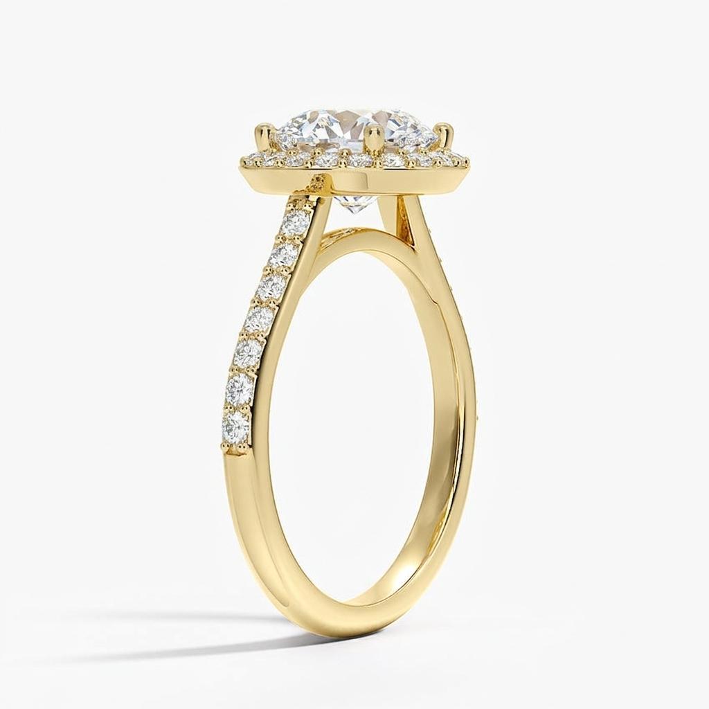 View 1.75 to 5.75 Carat Round Lab Grown Diamond Halo Engagement Ring in 14K Gold