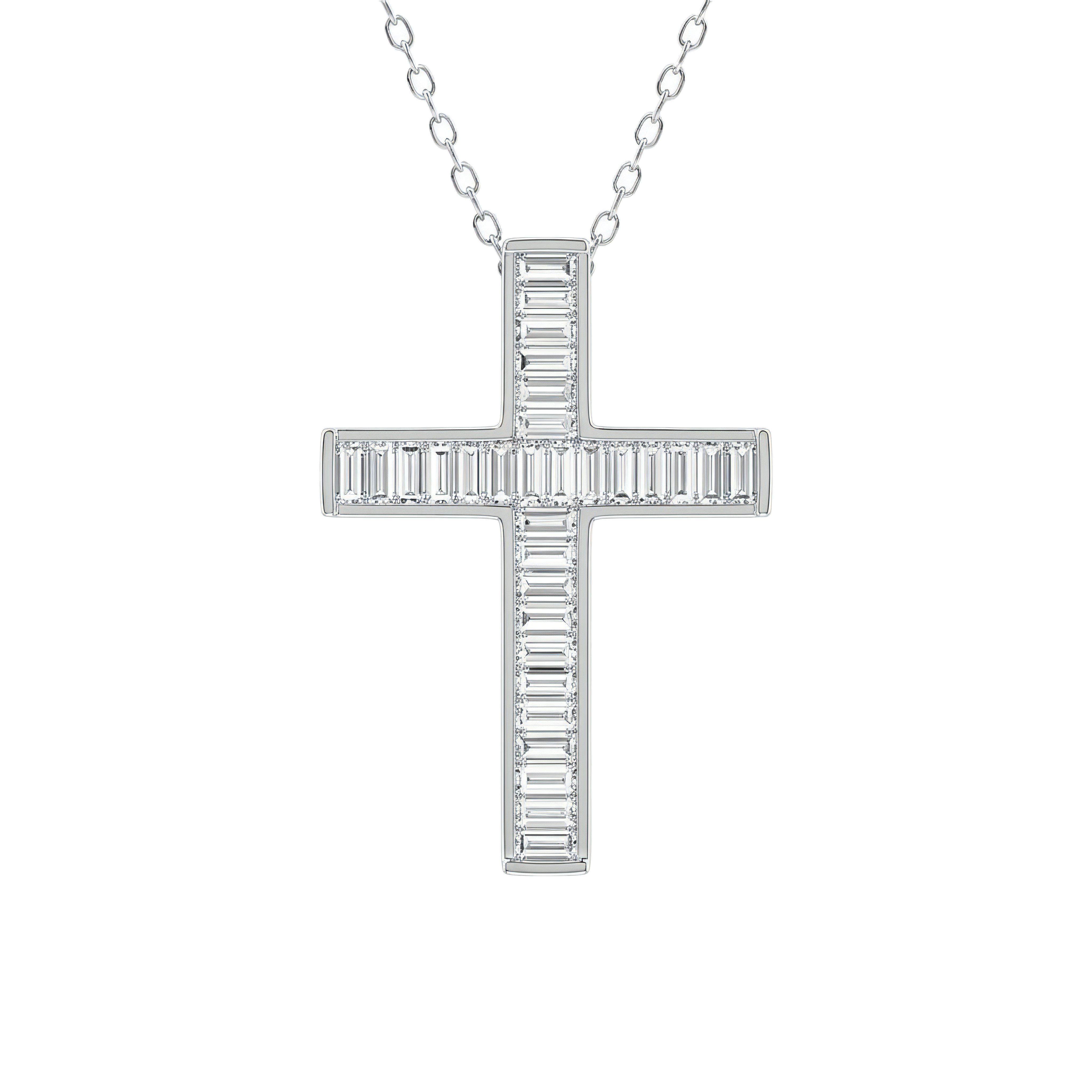 1 to 3 Carat Baguette Lab Grown Diamond Channel-Set Cross Pendant in 14K Gold — view 1