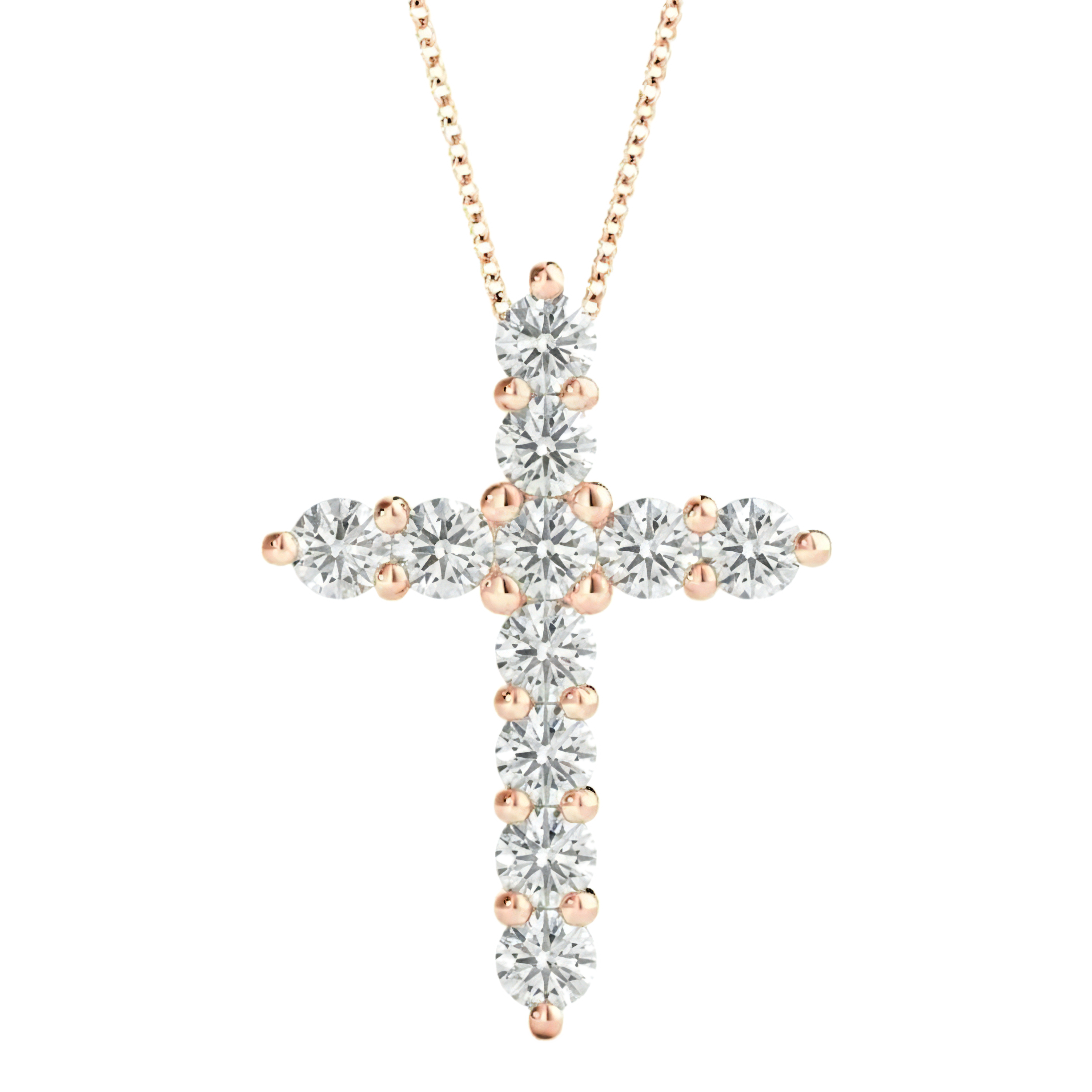 View 1 to 3 Carat Round Lab Grown Diamond Cross Pendant in 14K Gold