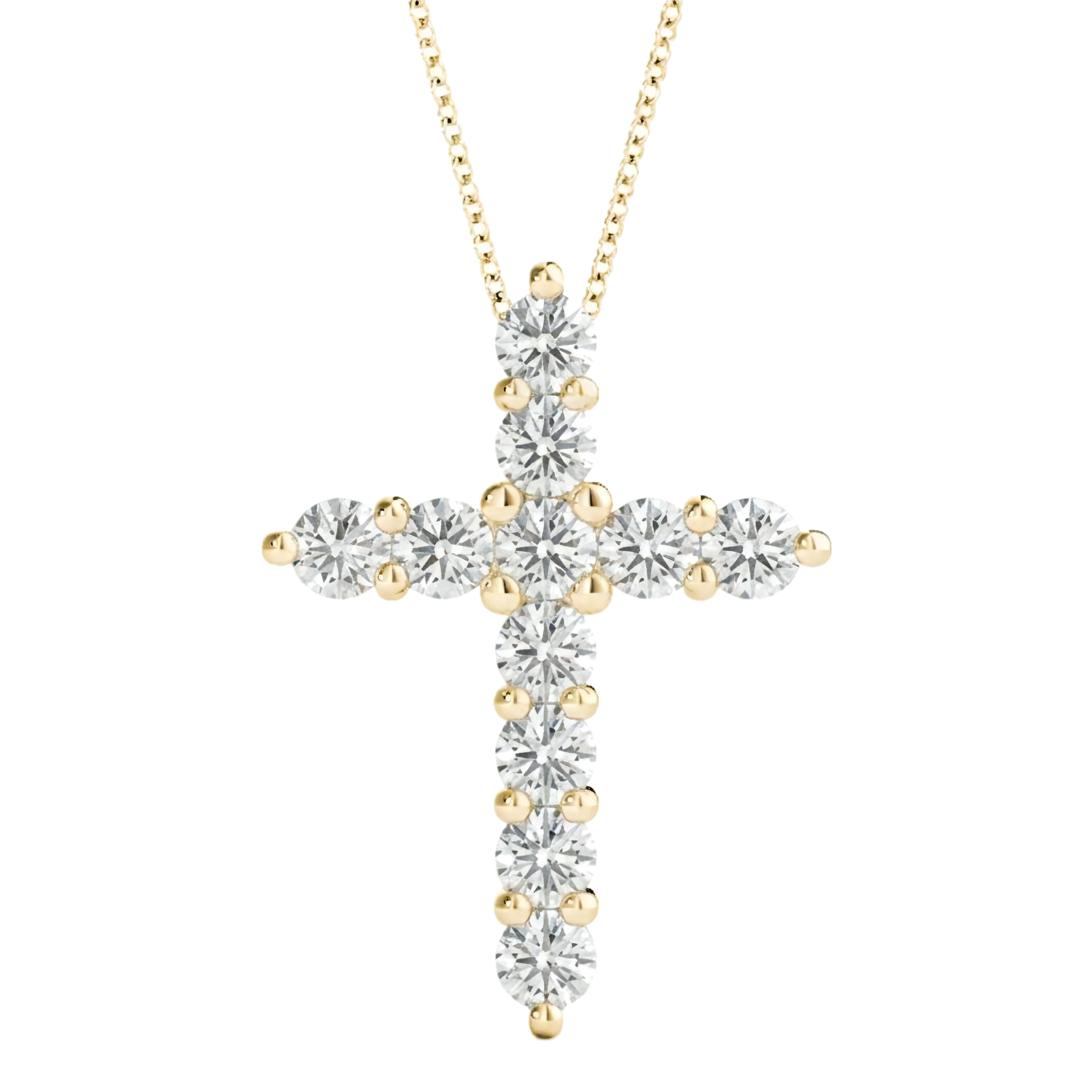 1 to 3 Carat Round Lab Grown Diamond Cross Pendant in 14K Gold — view 1